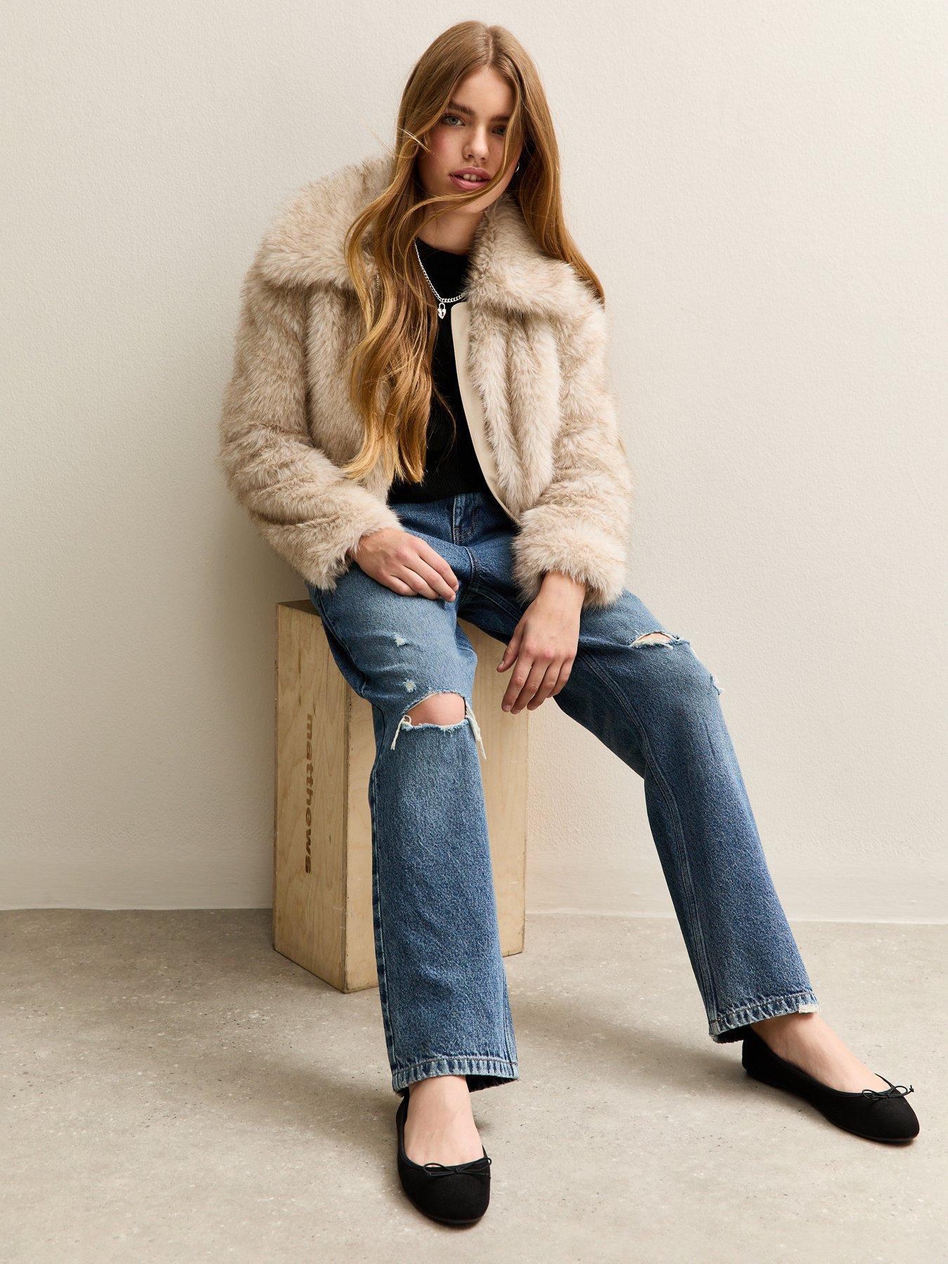  image of new-look-915-girls-mid-ripped-knee-wide-leg-jeans-blue