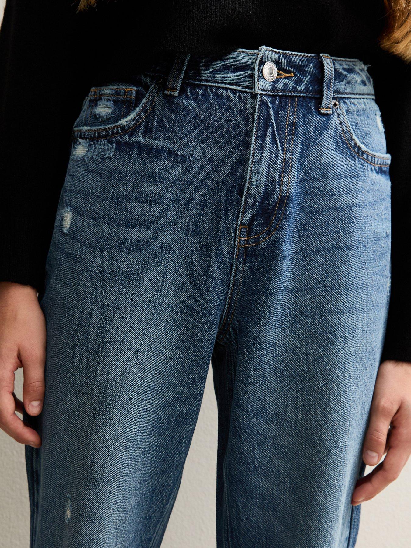  image of new-look-915-girls-mid-ripped-knee-wide-leg-jeans-blue