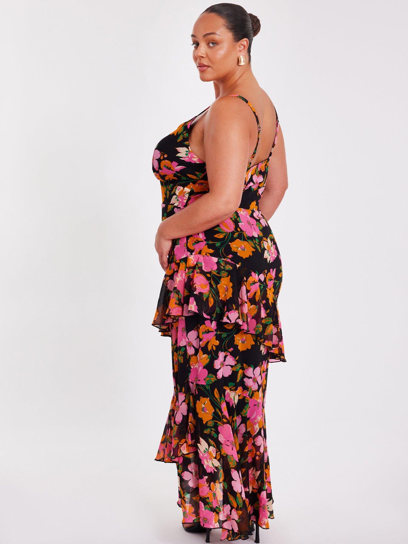 Image 2 of 6 of Quiz Curve Black Floral Midaxi Dress