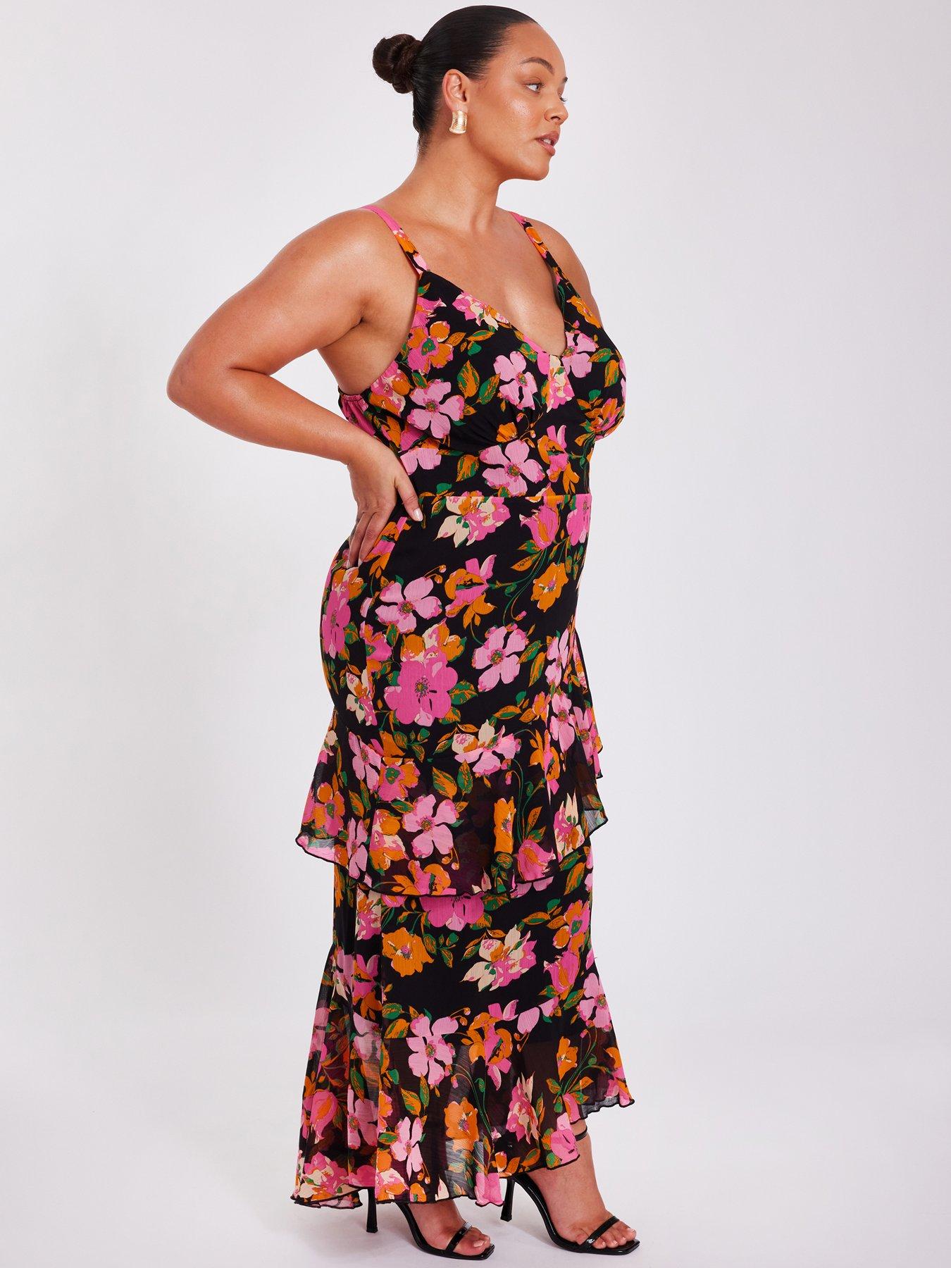 Image 3 of 6 of Quiz Curve Black Floral Midaxi Dress