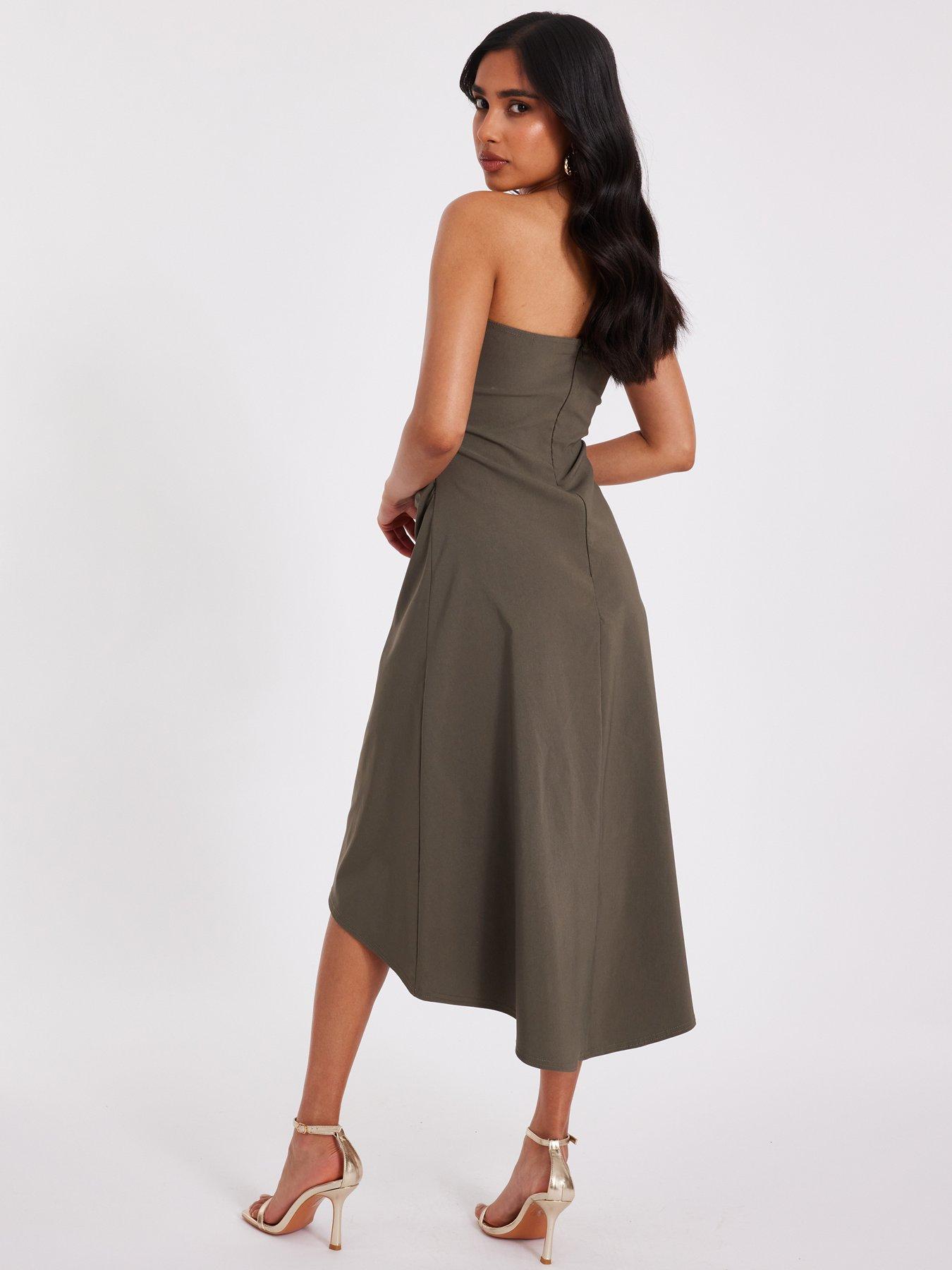 Image 2 of 6 of Quiz Petite Khaki Bandeau Midi Dress
