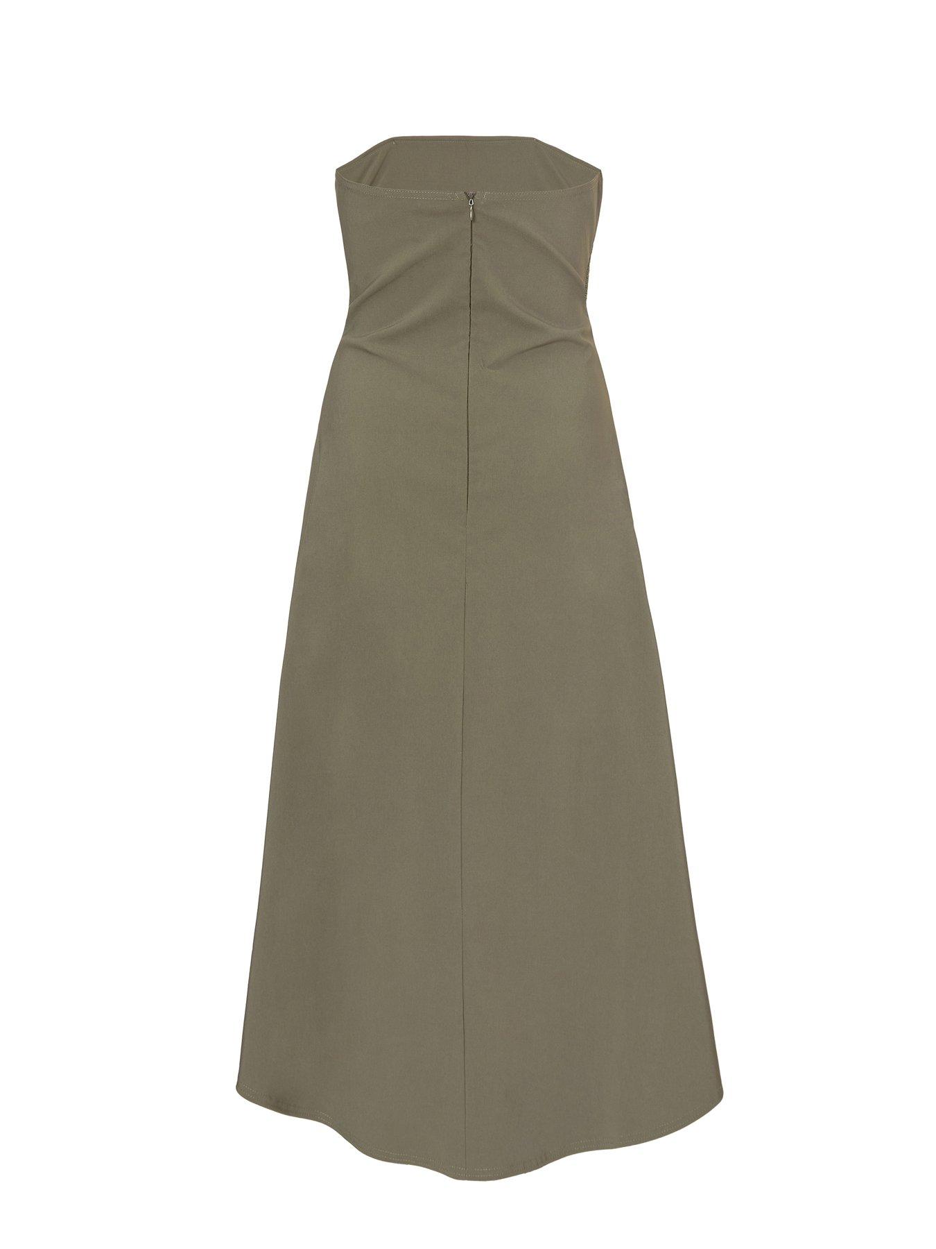 Image 5 of 6 of Quiz Petite Khaki Bandeau Midi Dress