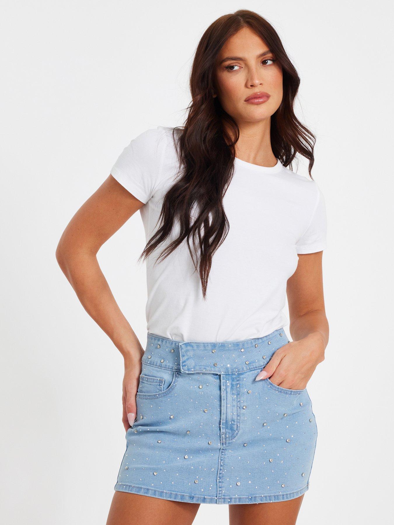 undefined Light Wash Denim Mini Skirt