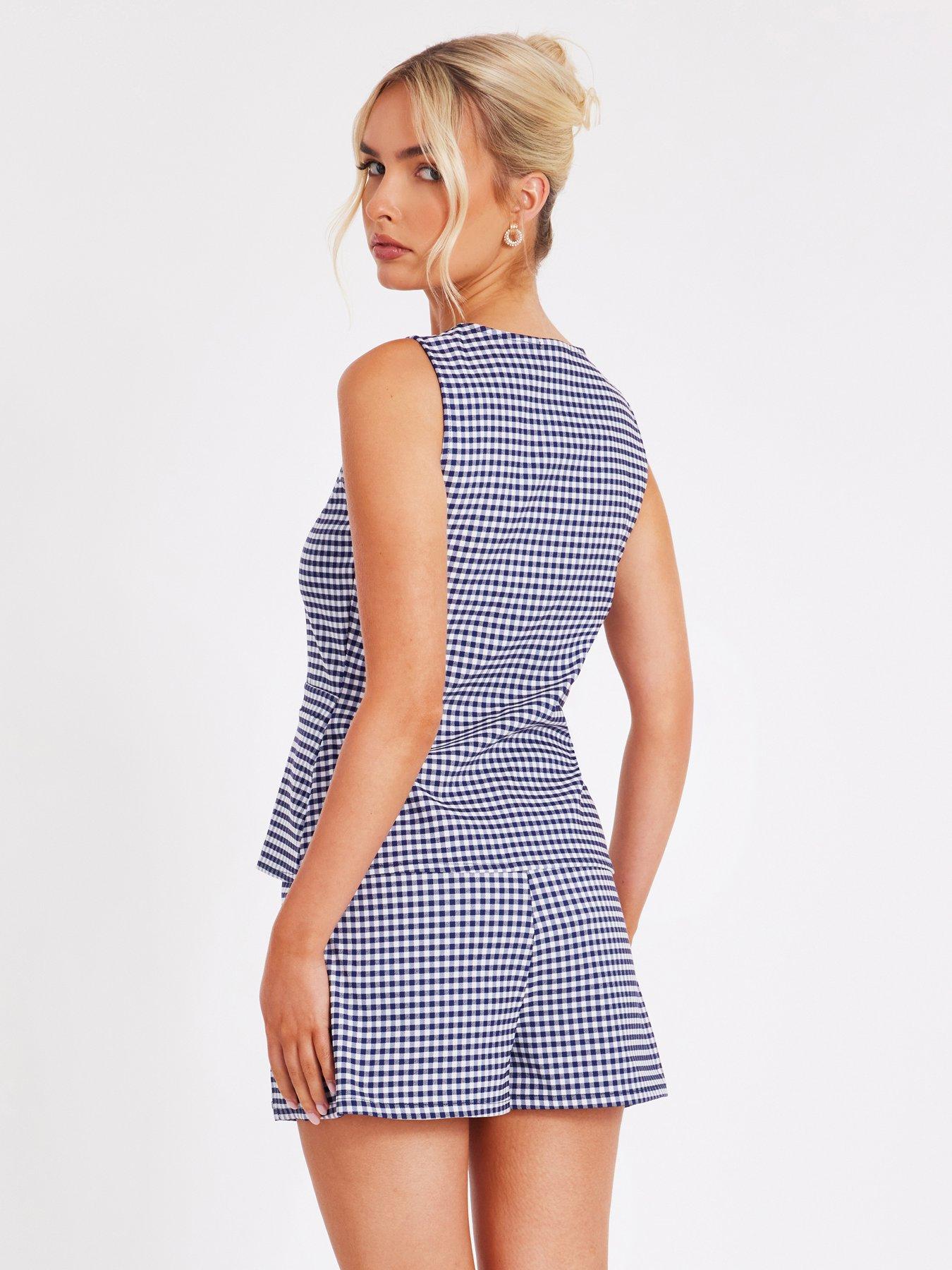 Image 2 of 6 of Quiz Navy Gingham Button Front Waistcoat