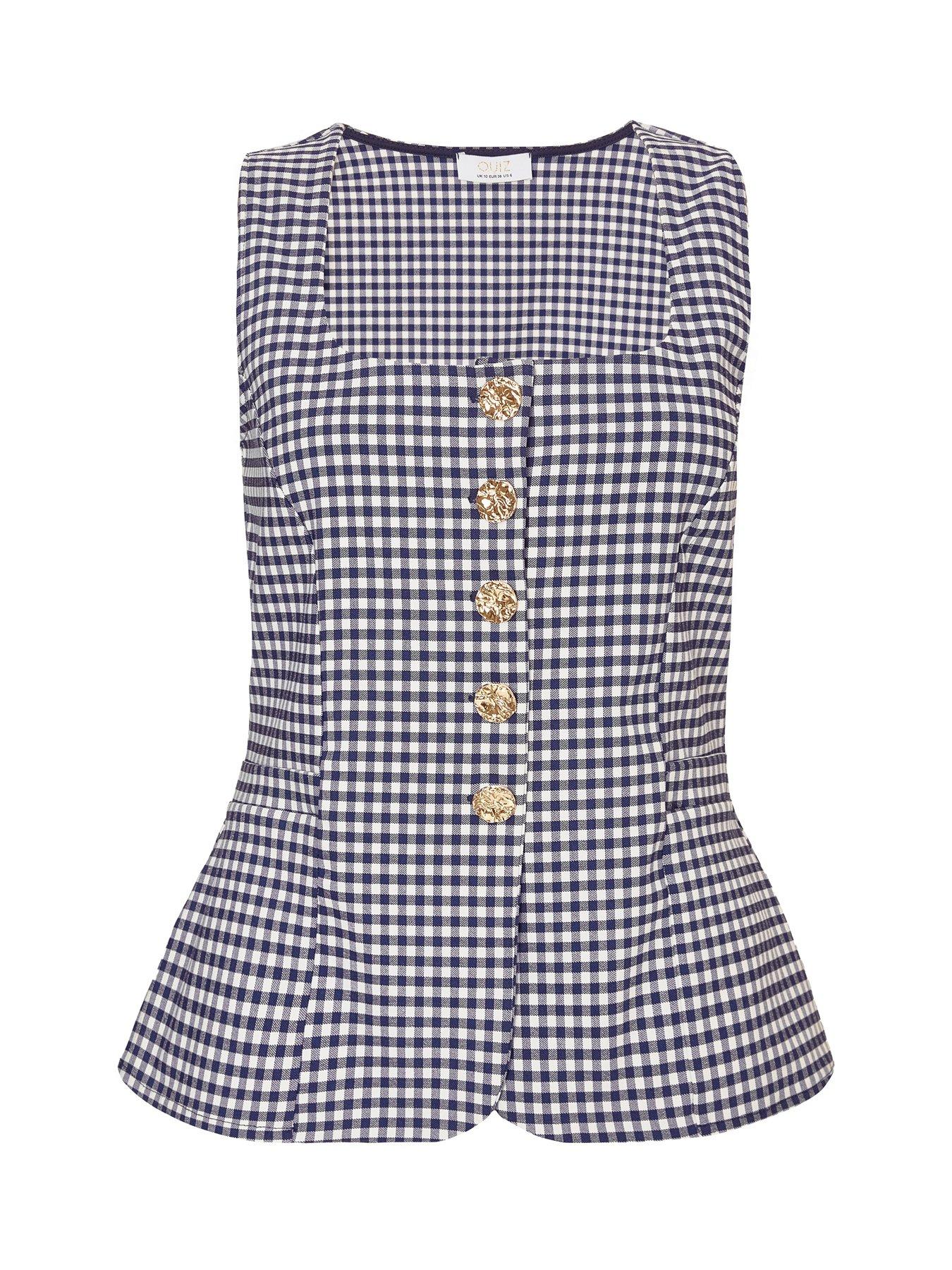 Image 4 of 6 of Quiz Navy Gingham Button Front Waistcoat