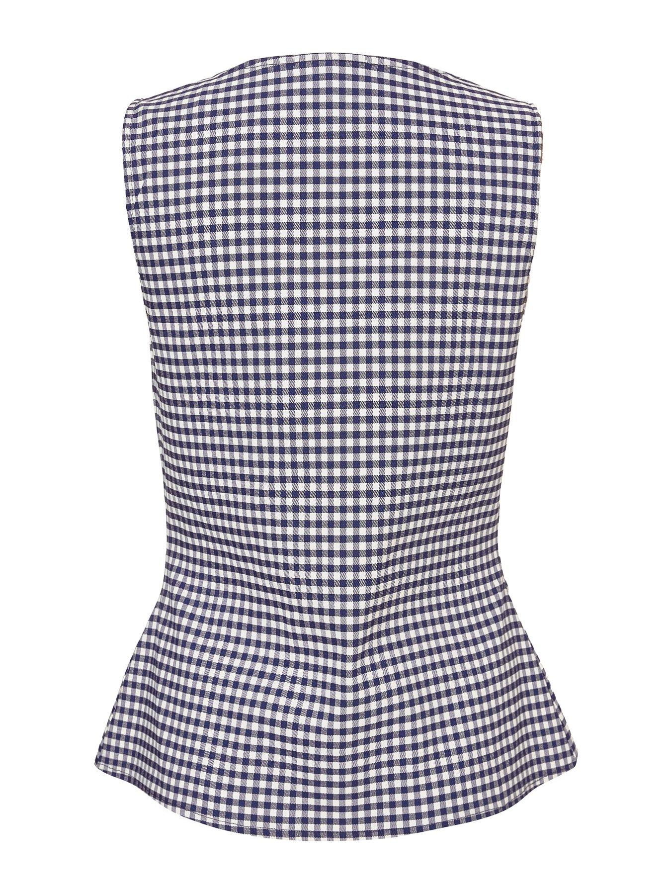 Image 5 of 6 of Quiz Navy Gingham Button Front Waistcoat