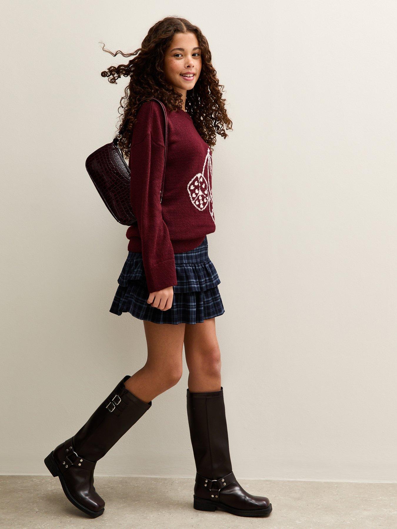  image of new-look-915-girls-burgundy-dice-knitted-jumper-dark-red