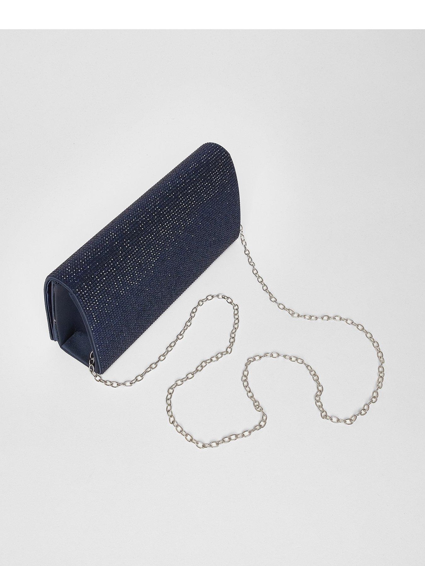 Image 2 of 4 of Quiz Navy Diamante Embellished Clutch Bag