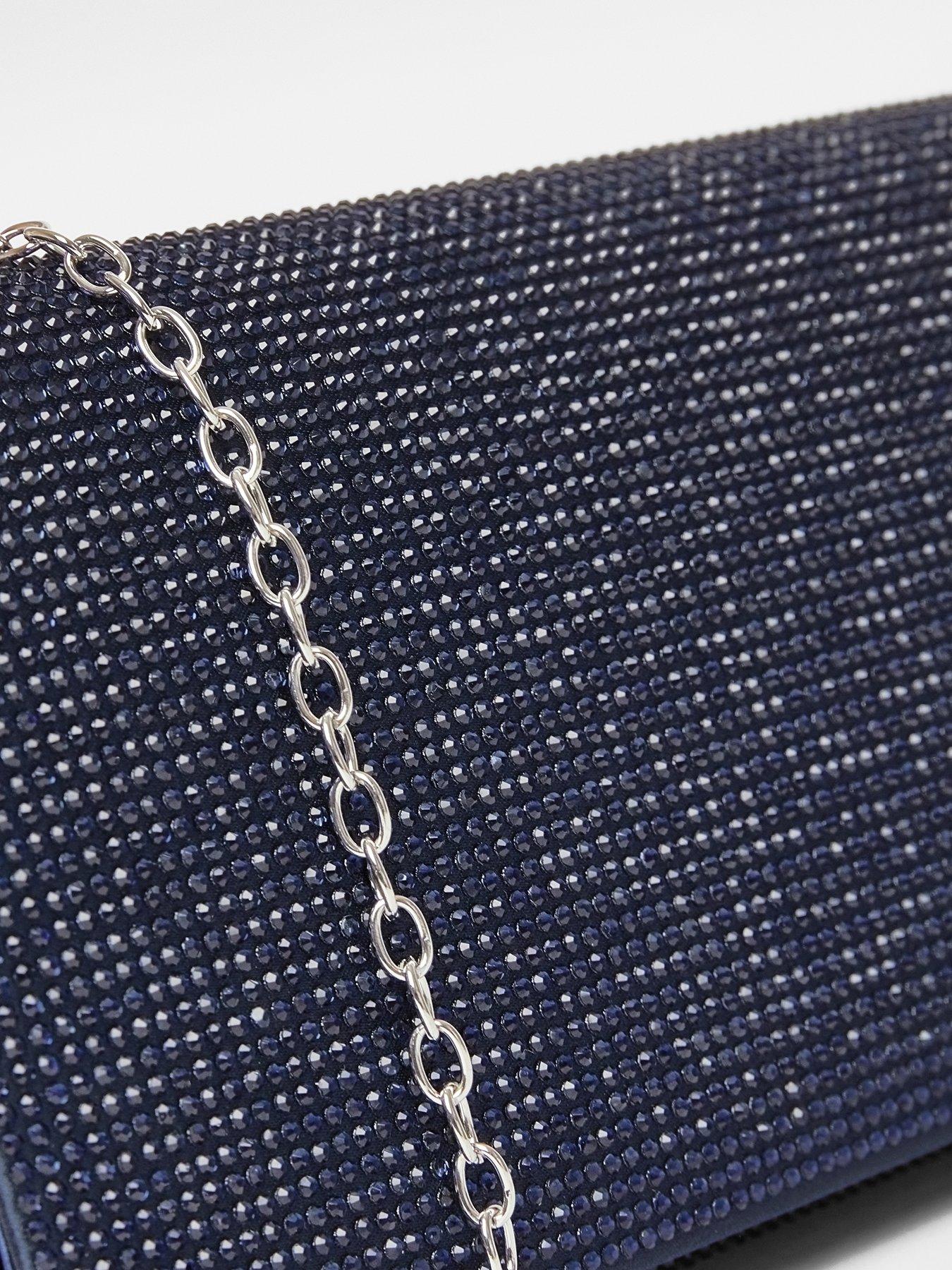 Image 3 of 4 of Quiz Navy Diamante Embellished Clutch Bag