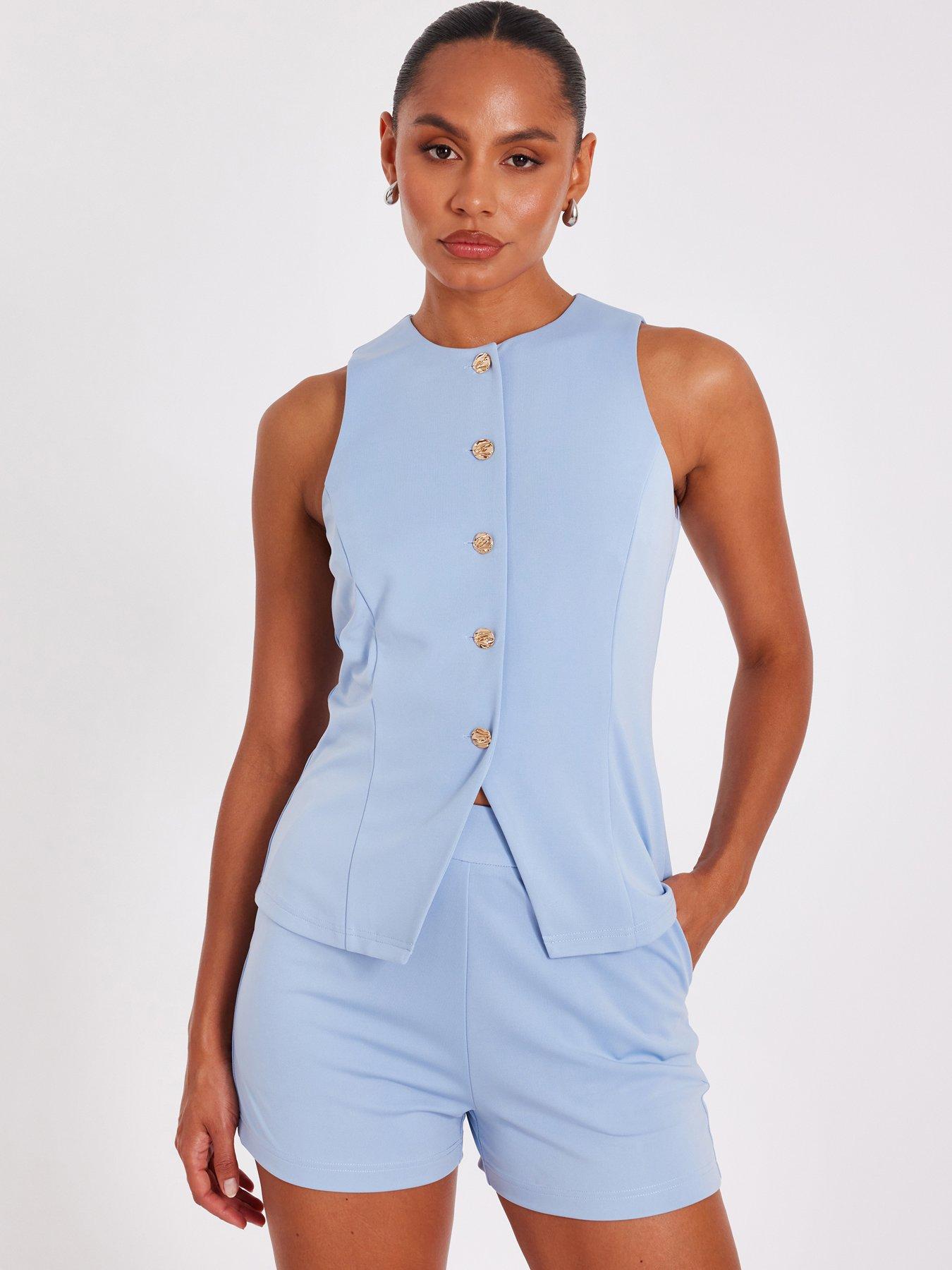 Image 1 of 6 of Quiz Light Blue Woven Tailored Shorts