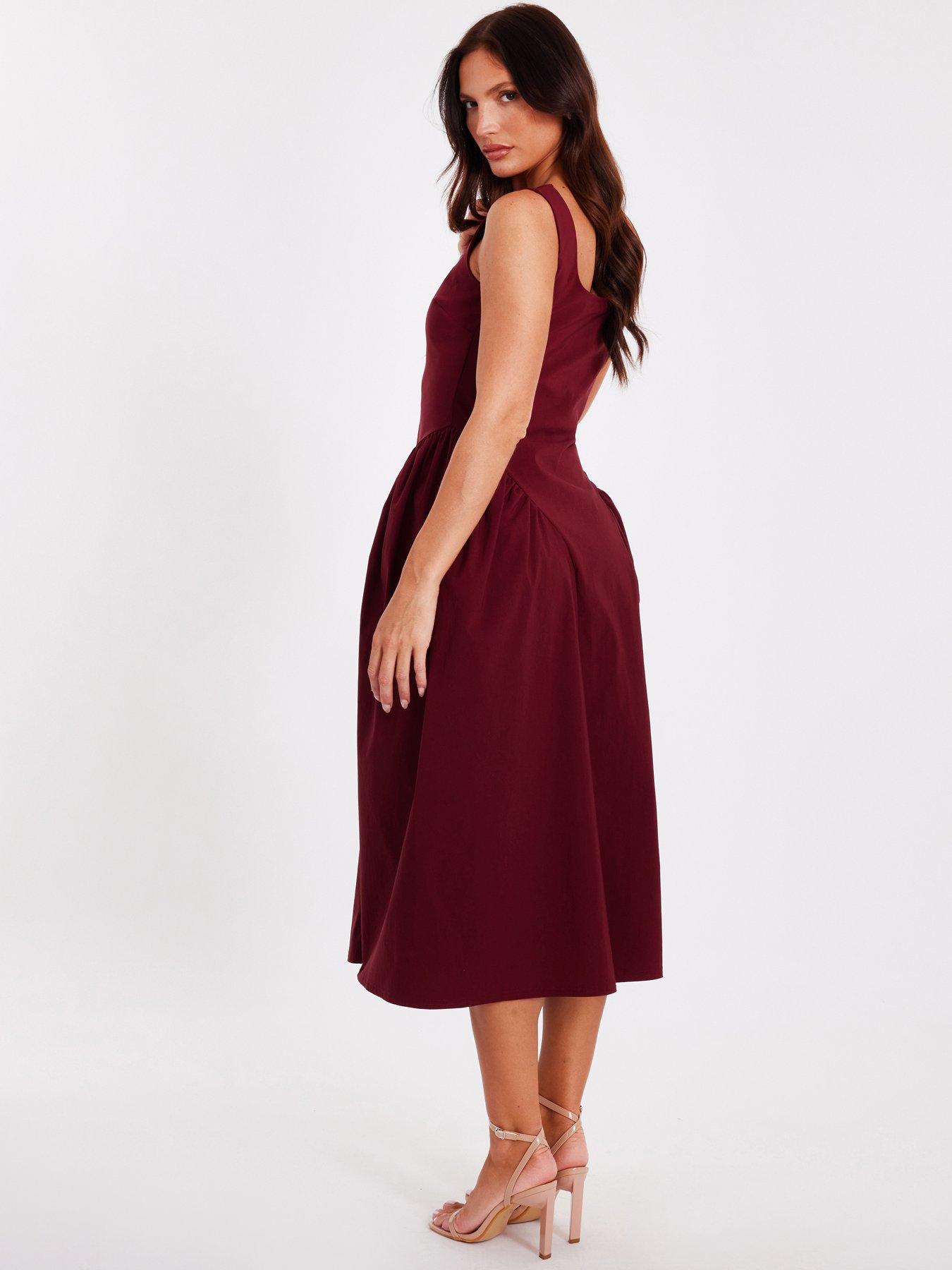 Image 2 of 6 of Quiz Dark Red Gathered Side Midi Dress