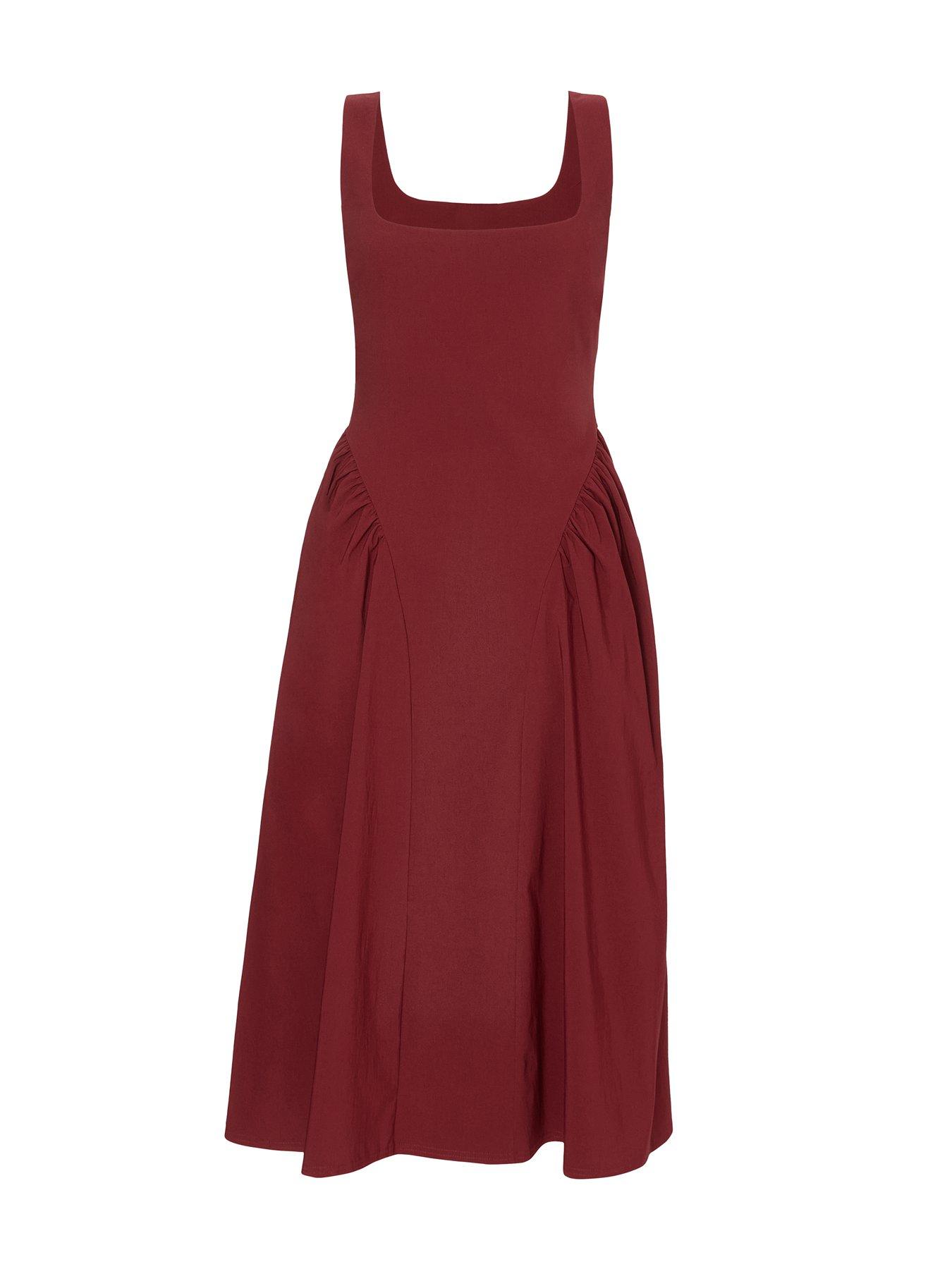 Image 4 of 6 of Quiz Dark Red Gathered Side Midi Dress