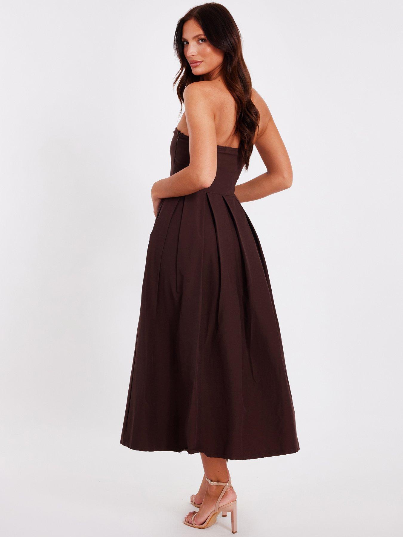 Image 2 of 6 of Quiz Brown Bandeau Midi Dress