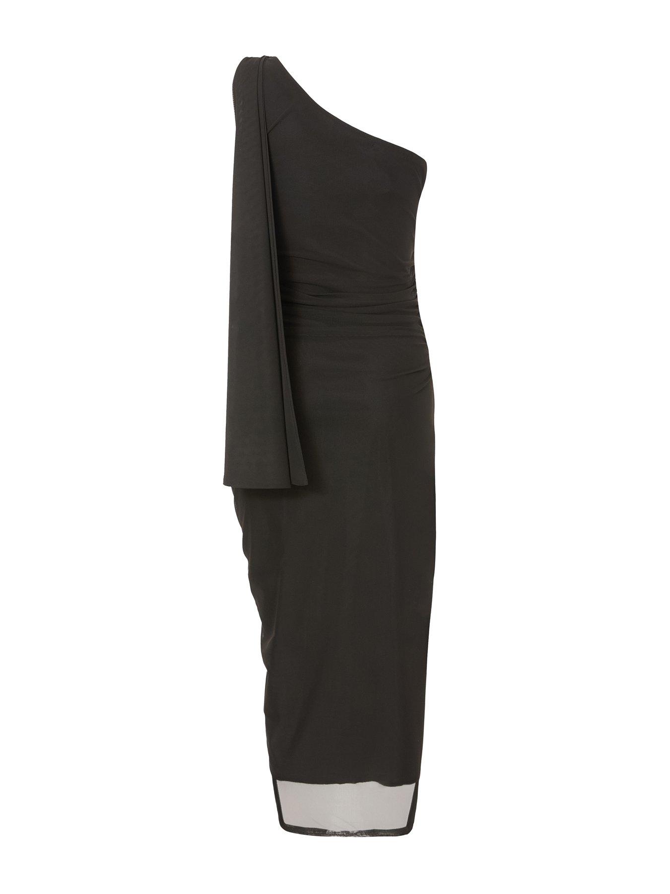 Image 3 of 6 of Quiz Black Mesh One Shoulder Midi Dress