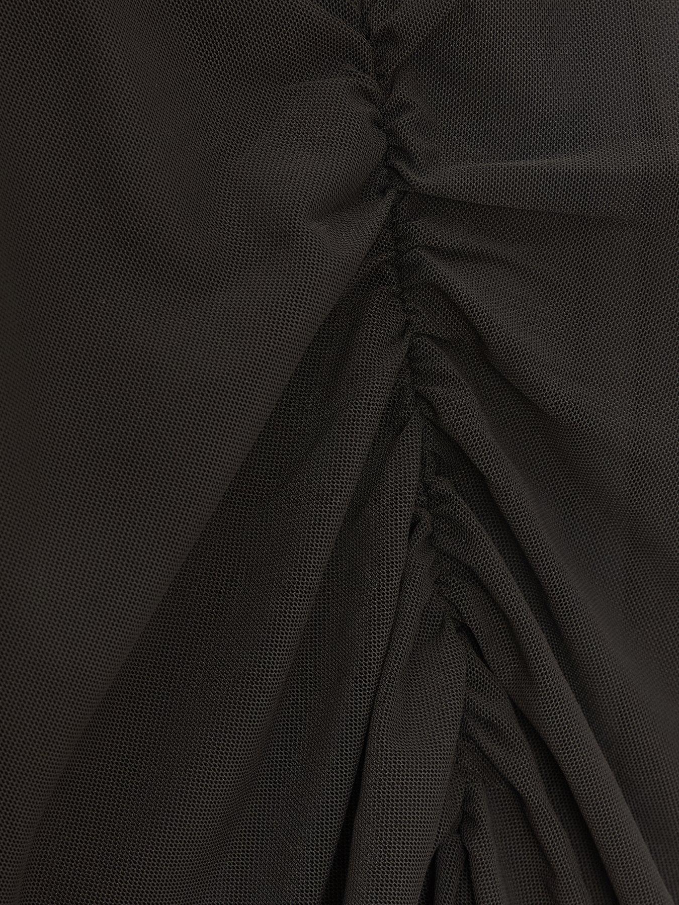 Image 6 of 6 of Quiz Black Mesh One Shoulder Midi Dress