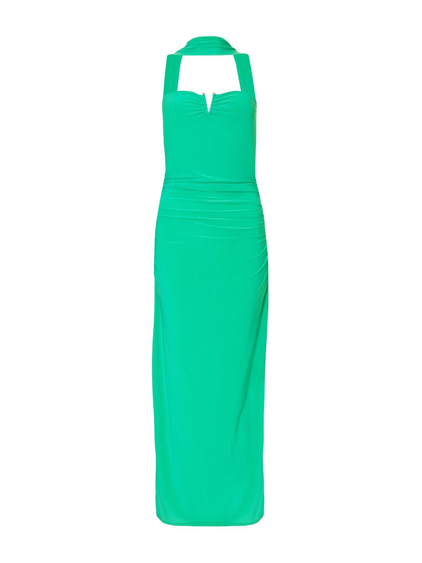 Image 4 of 6 of Quiz Green Collar Detail Ruched Midaxi Dress