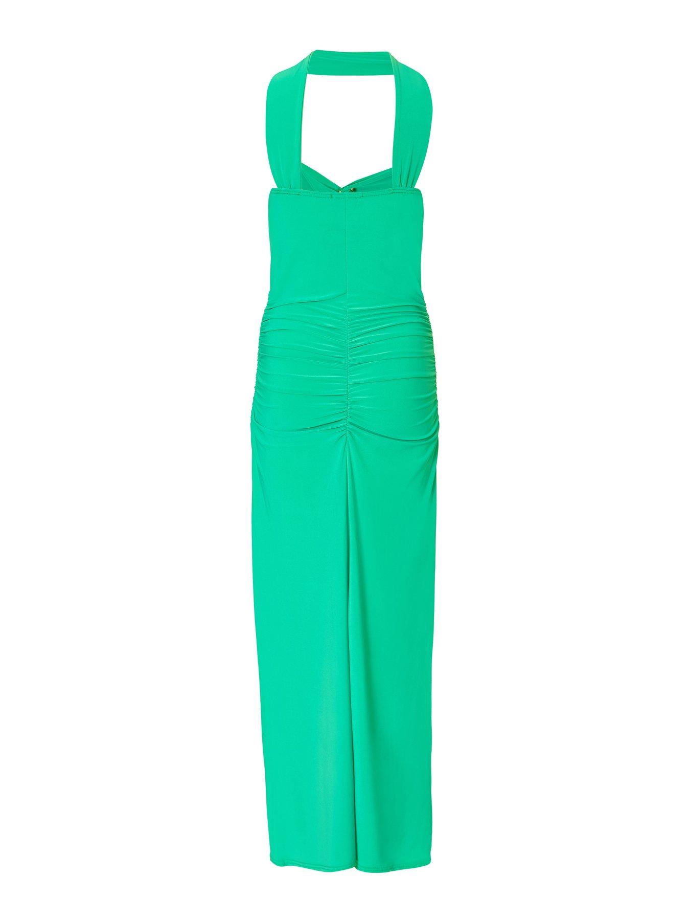 Image 5 of 6 of Quiz Green Collar Detail Ruched Midaxi Dress