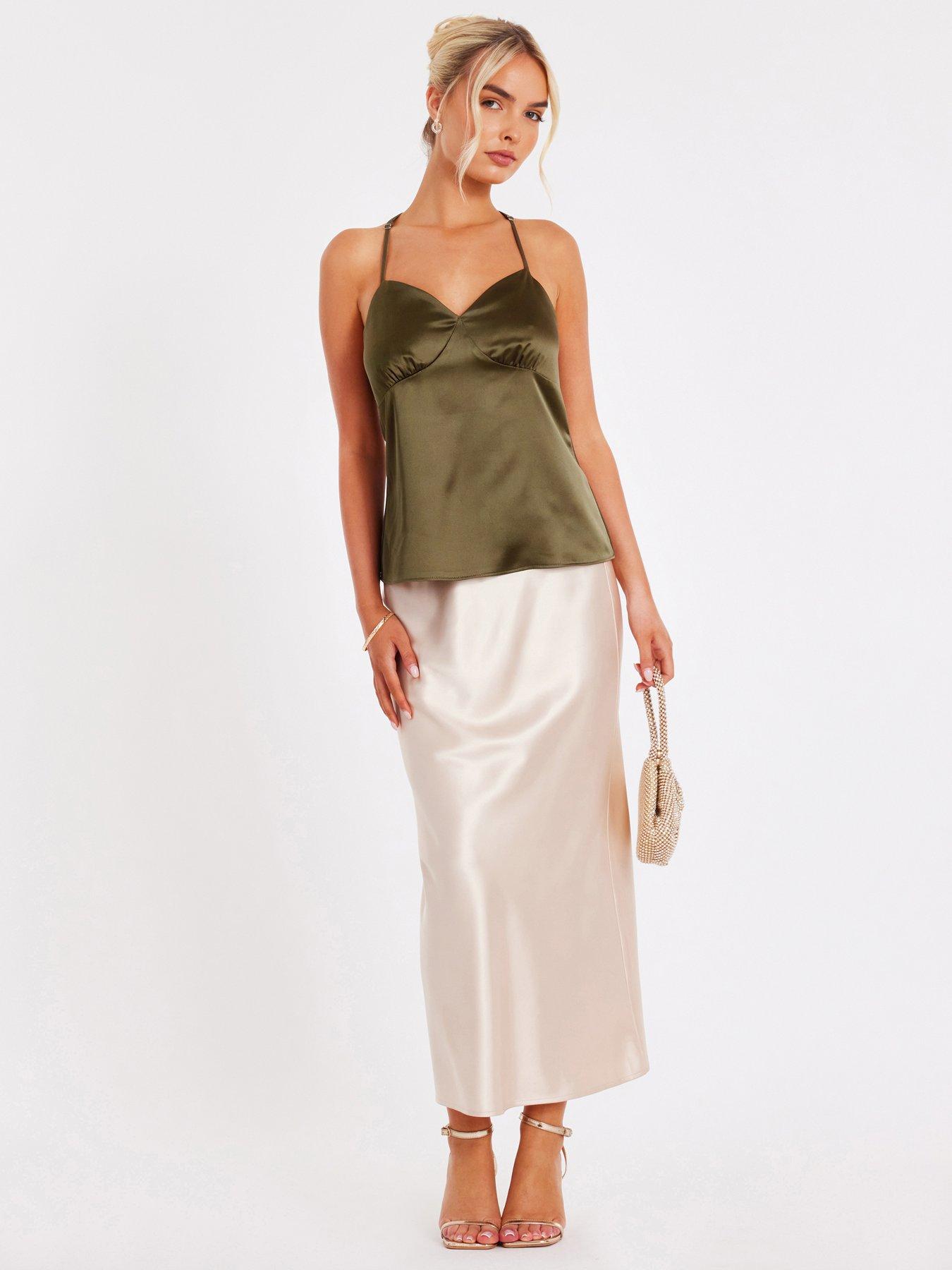 Image 1 of 6 of Quiz Khaki Satin Cami Top
