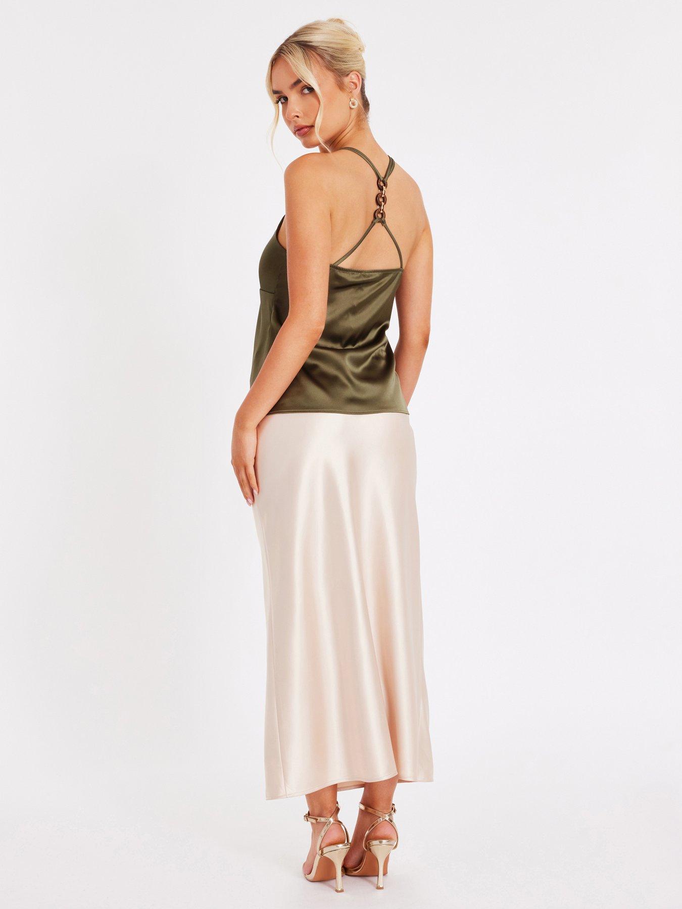 Image 2 of 6 of Quiz Khaki Satin Cami Top