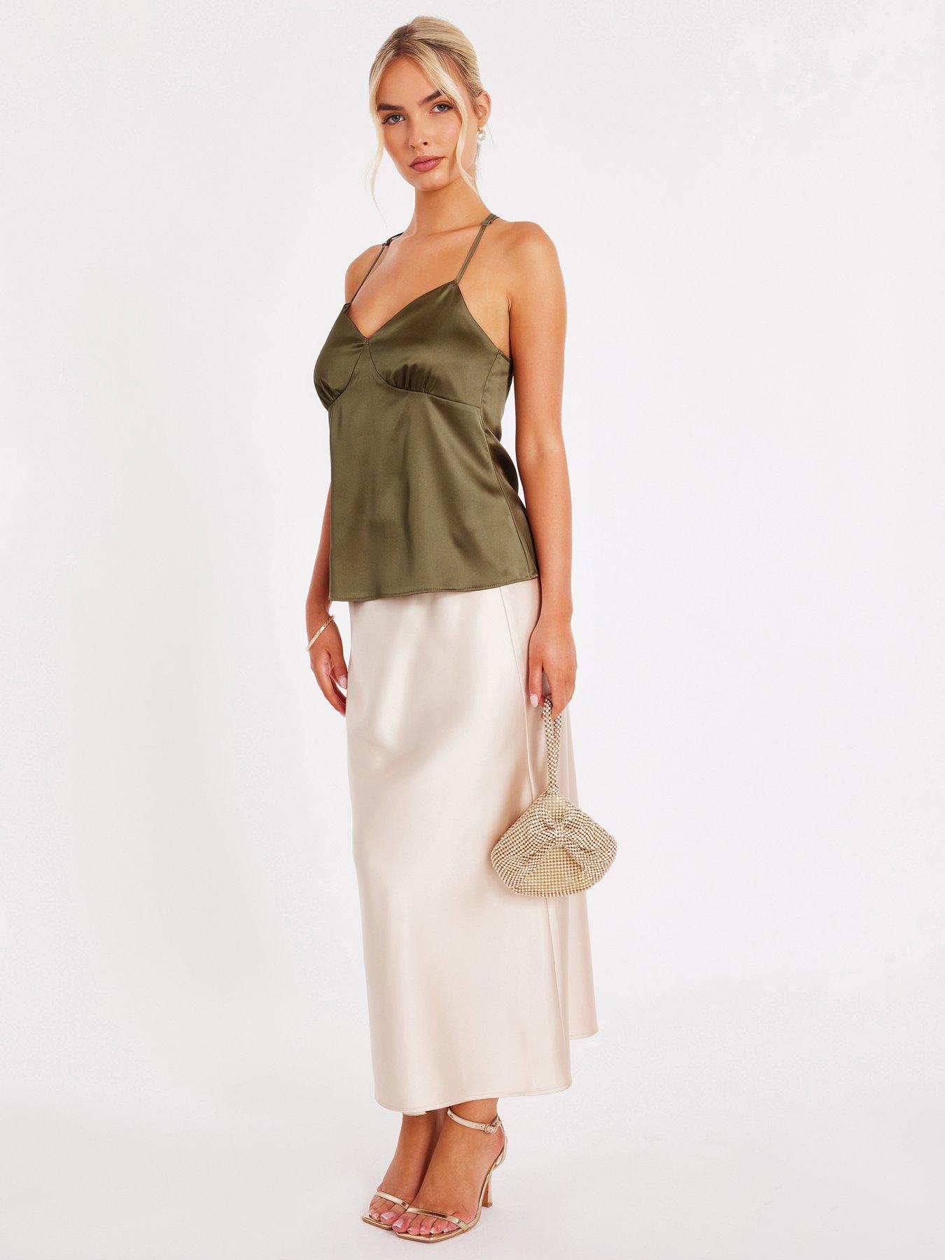 Image 3 of 6 of Quiz Khaki Satin Cami Top
