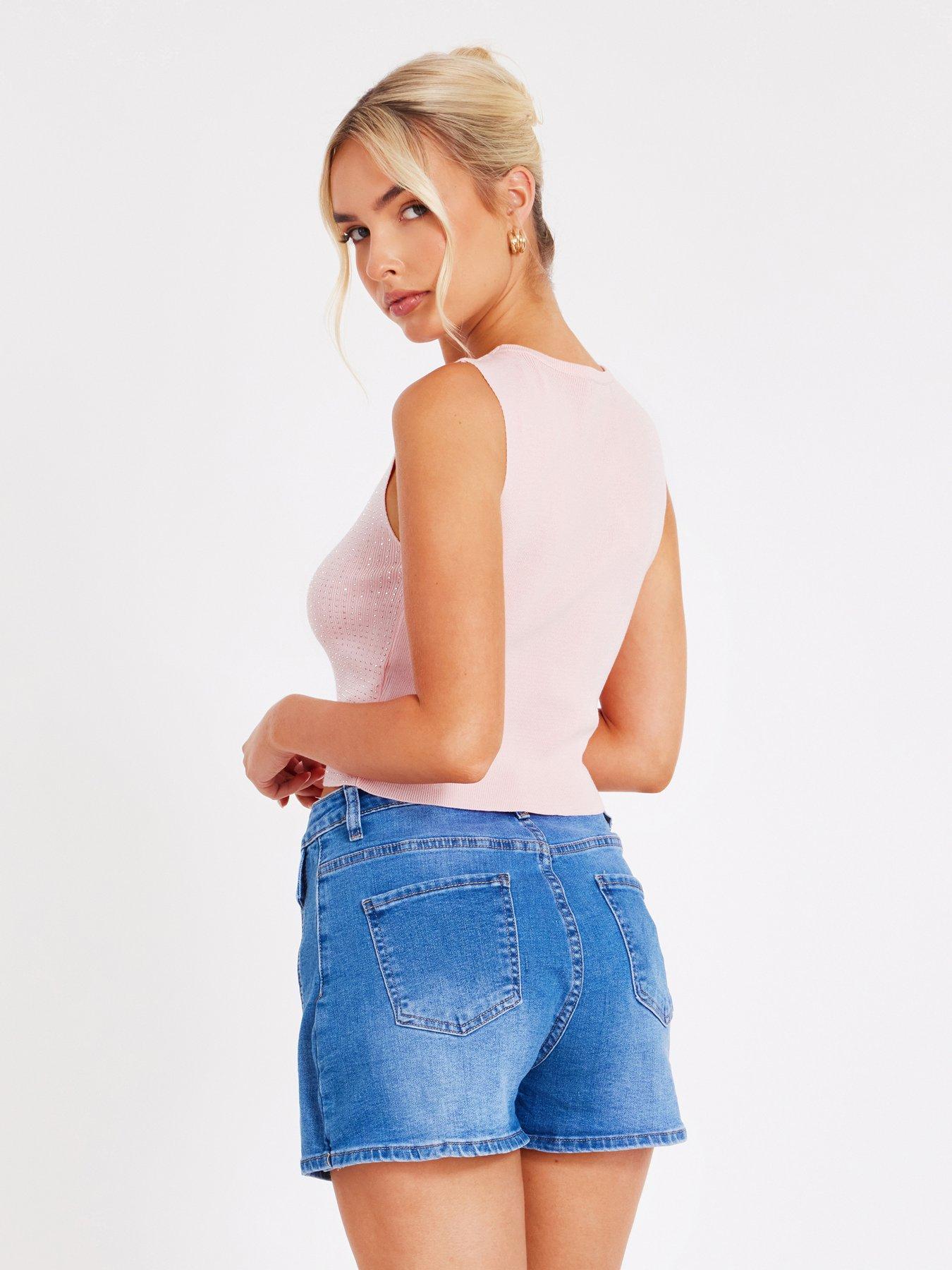 Image 2 of 6 of Quiz Pale Pink Knit Diamante Crop Top