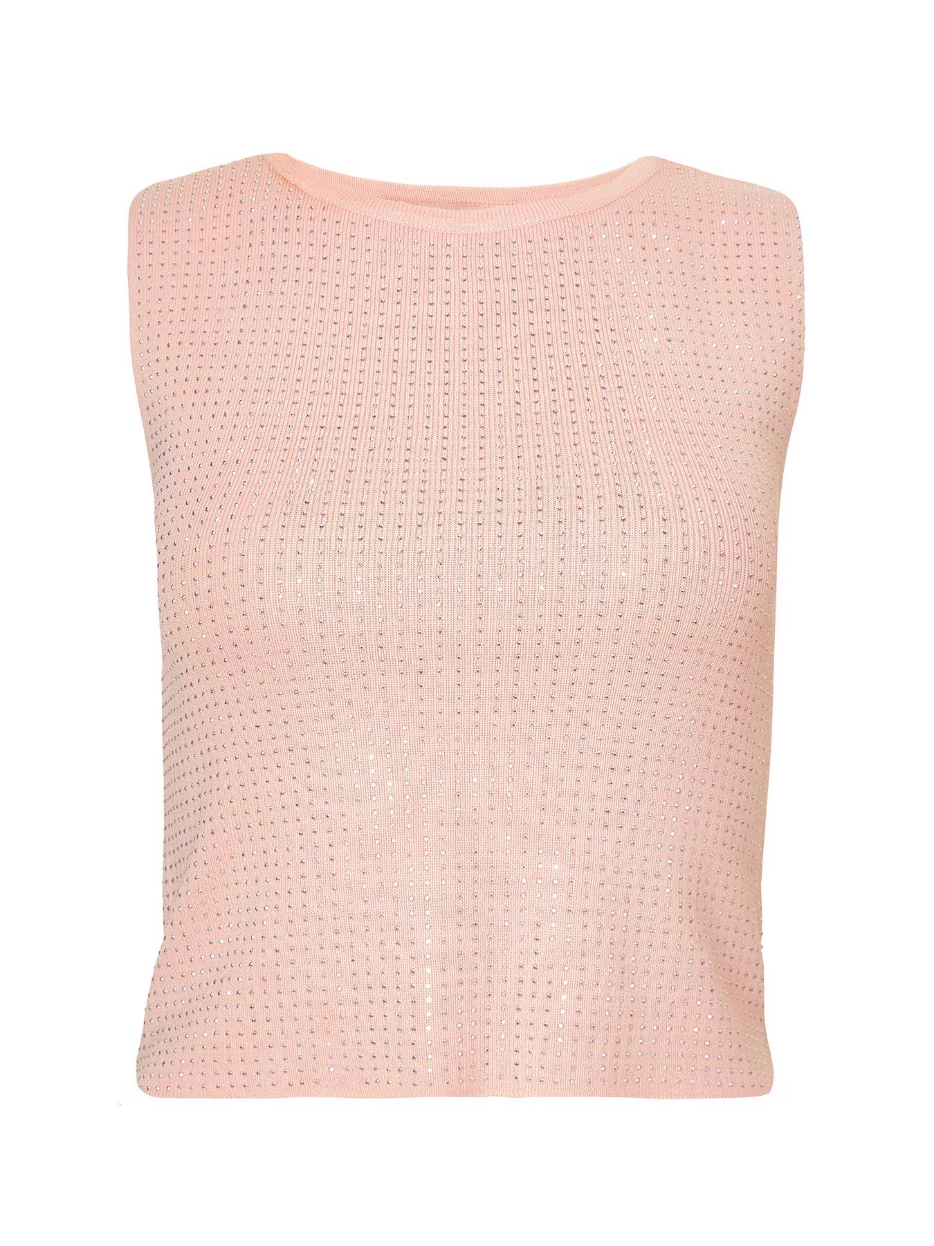 Image 4 of 6 of Quiz Pale Pink Knit Diamante Crop Top