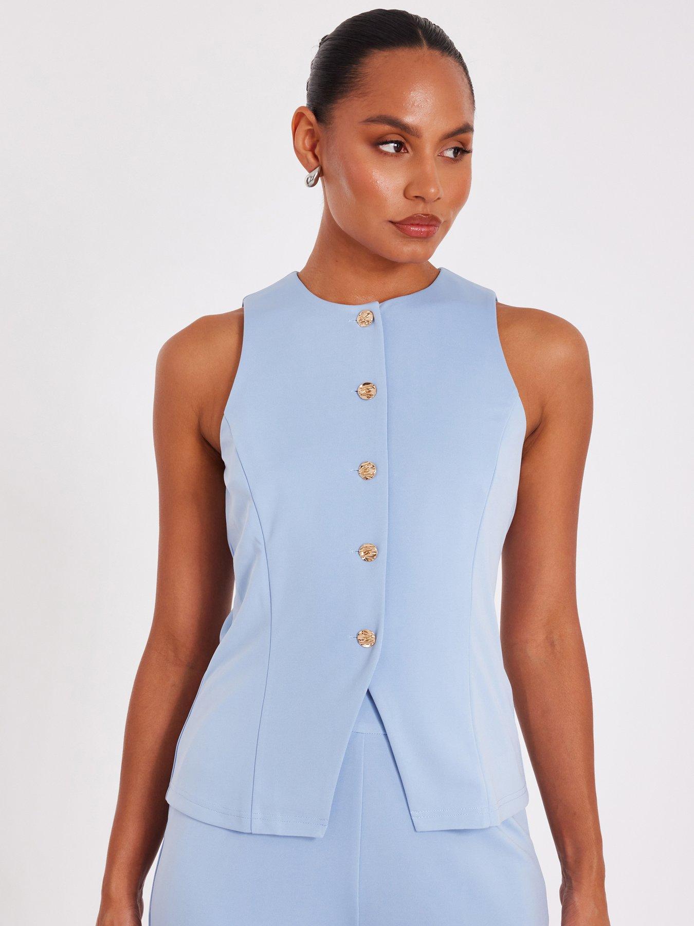 Image 1 of 6 of Quiz Light Blue Button Front Waistcoat
