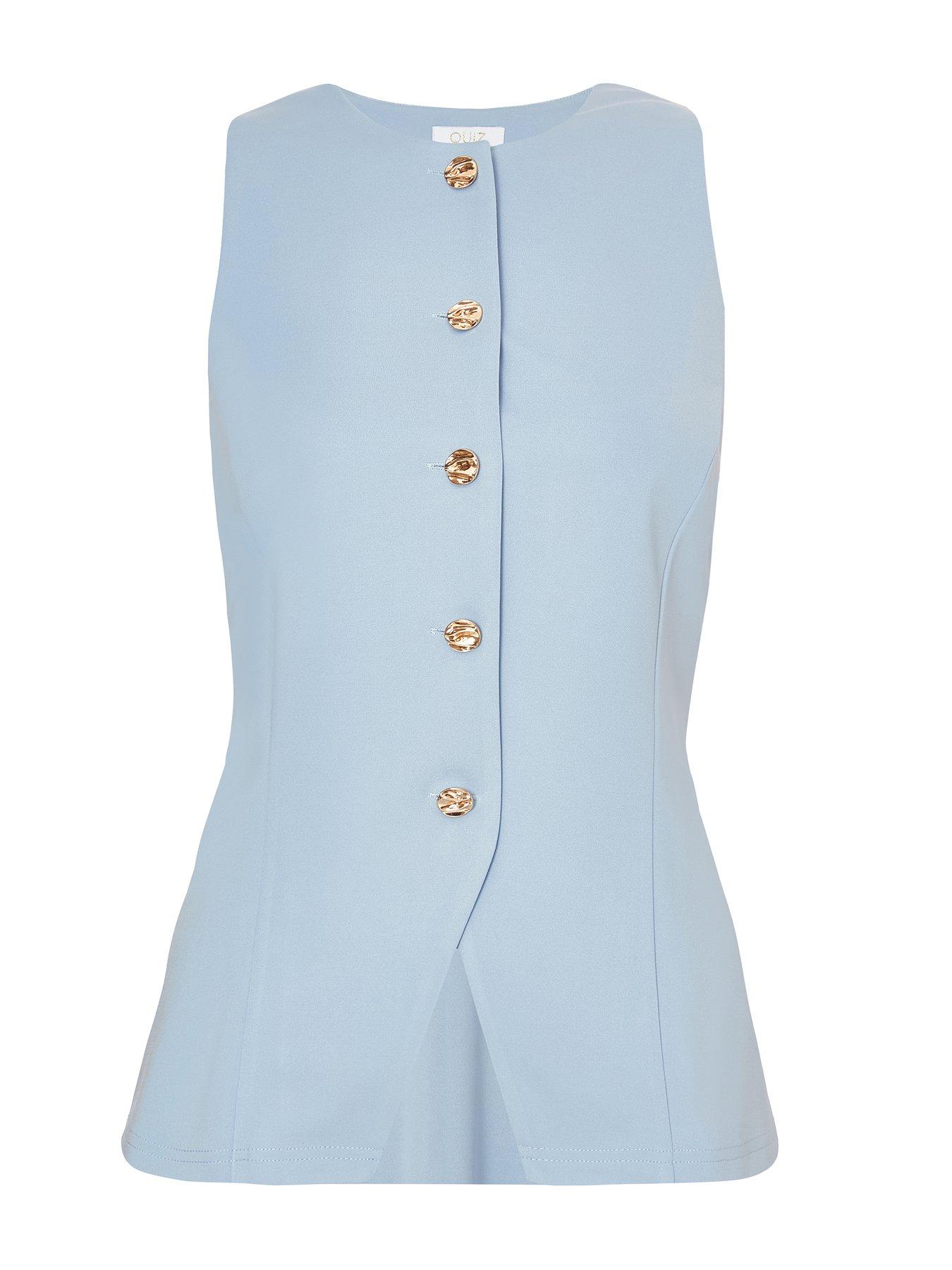 Image 4 of 6 of Quiz Light Blue Button Front Waistcoat