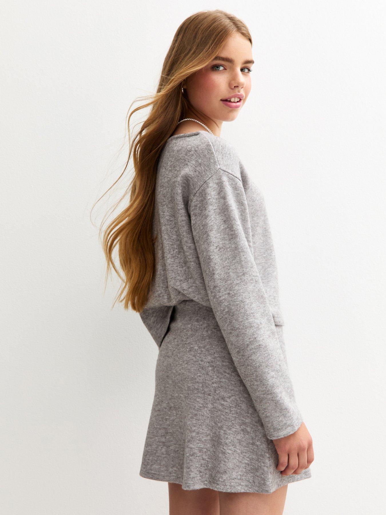  image of new-look-915-girls-grey-soft-touch-a-line-mini-skirt