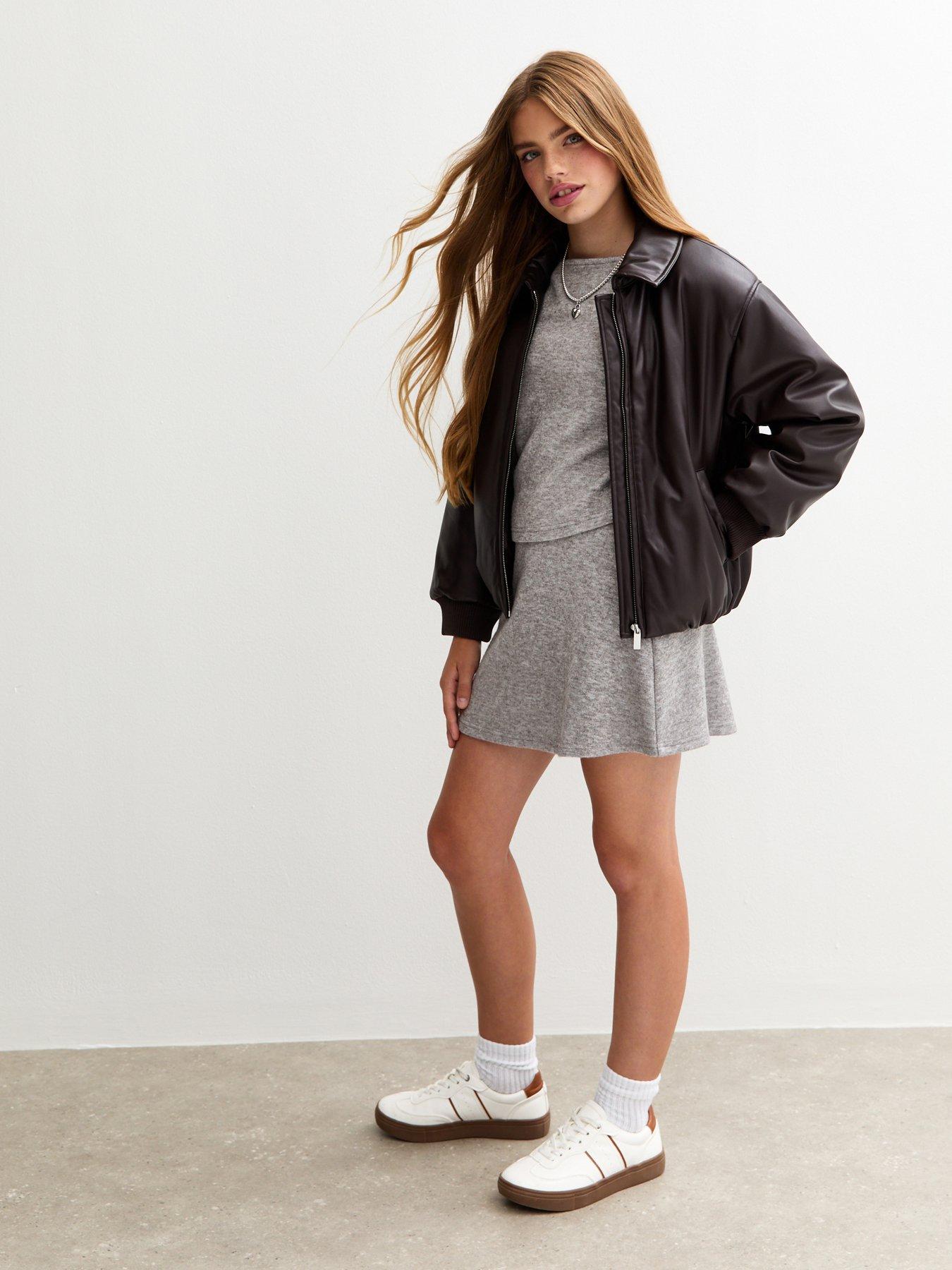  image of new-look-915-girls-grey-soft-touch-a-line-mini-skirt