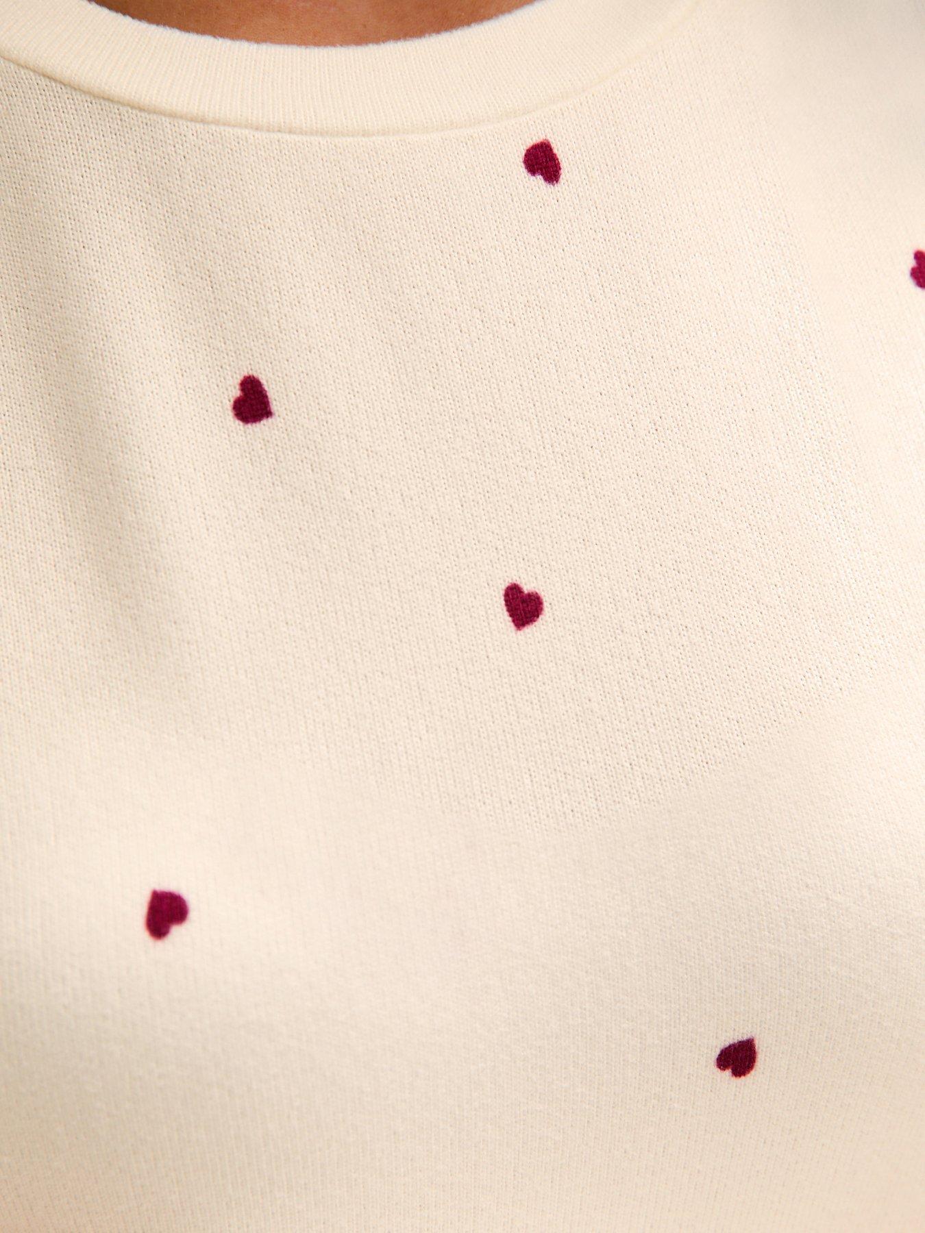  image of new-look-915-girls-ribbed-heart-print-top-and-trousers-pyjama-set-cream