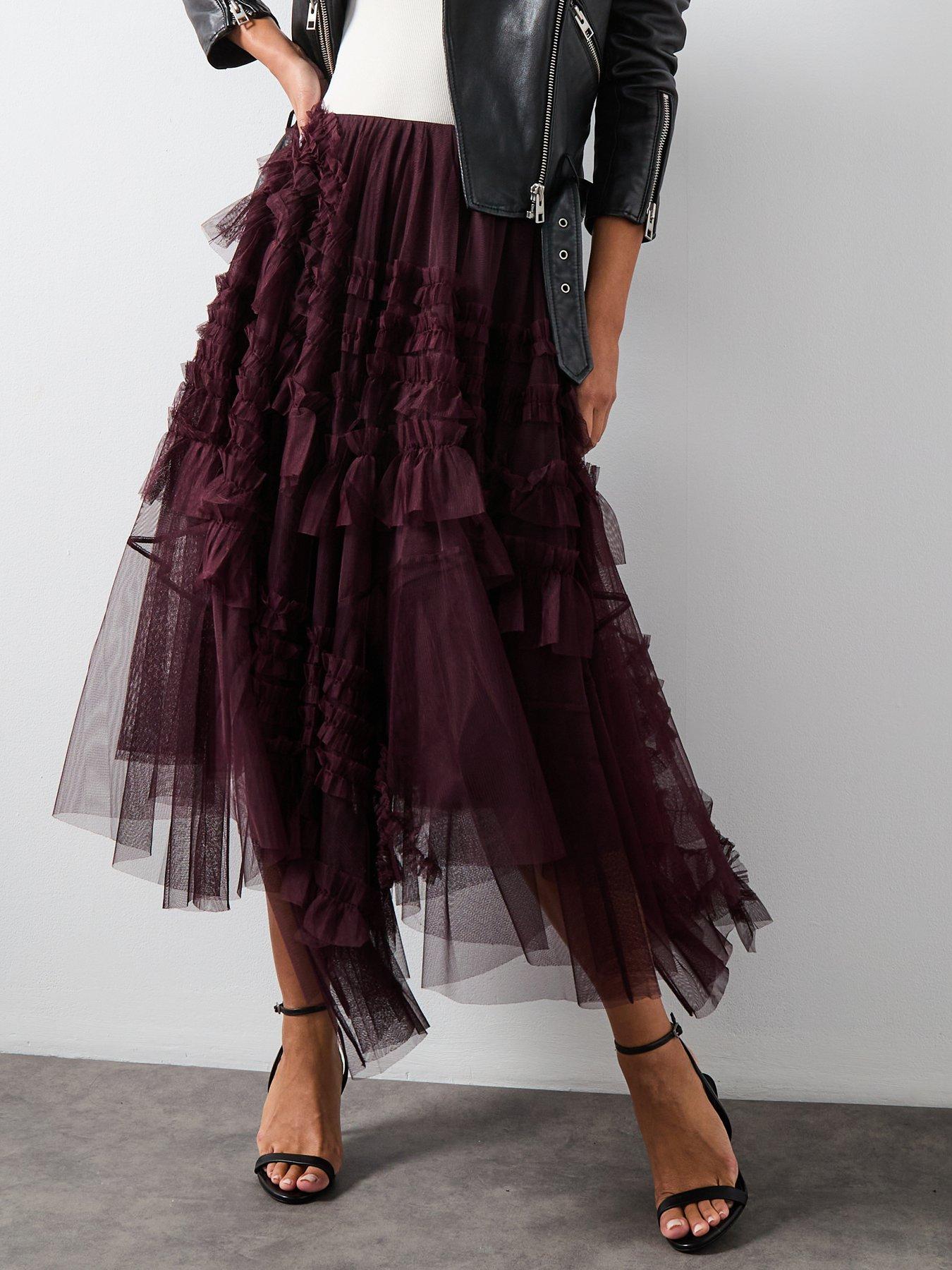 AllSaints Jen Tulle Skirt - Dark Red