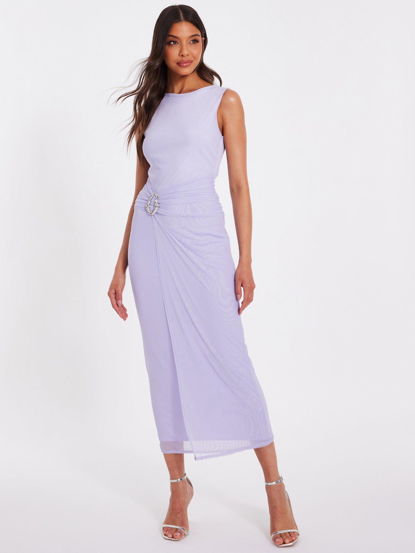 Image 1 of 6 of Quiz Lilac Mesh Buckle Midaxi Dress