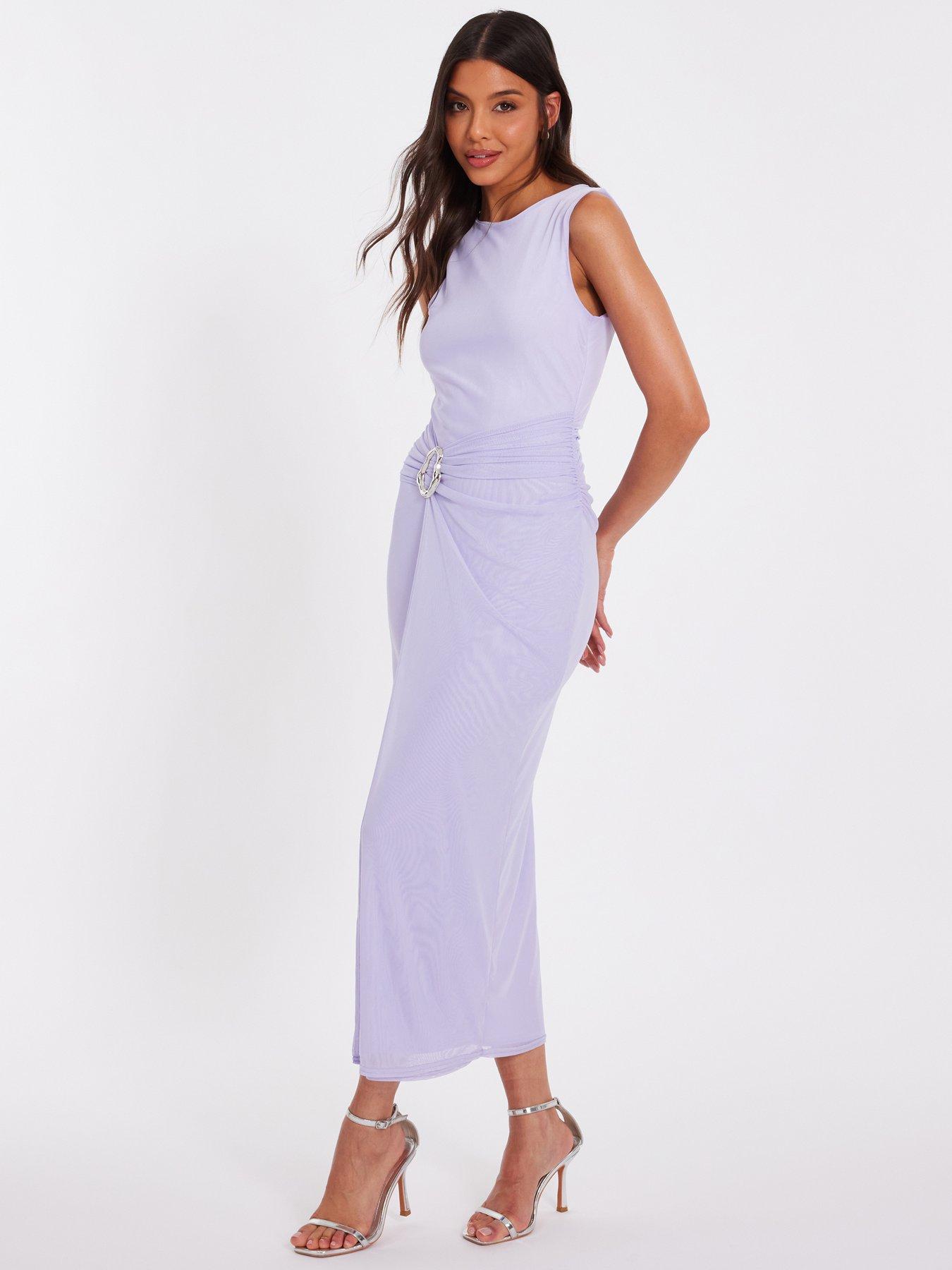 Image 3 of 6 of Quiz Lilac Mesh Buckle Midaxi Dress