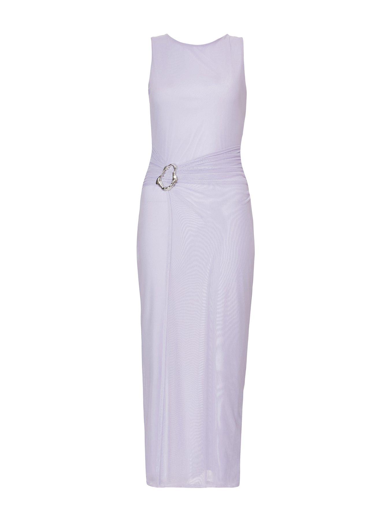 Image 4 of 6 of Quiz Lilac Mesh Buckle Midaxi Dress