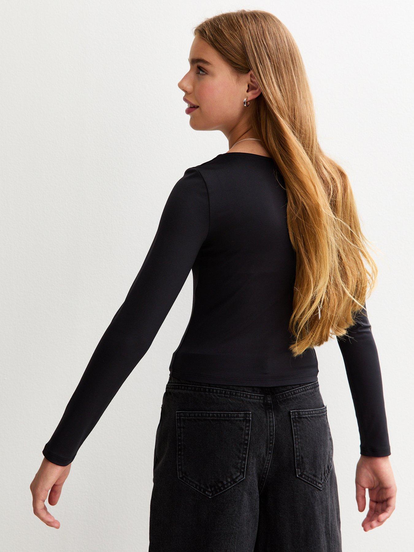  image of new-look-915-girls-back-long-sleeve-square-neck-top-black