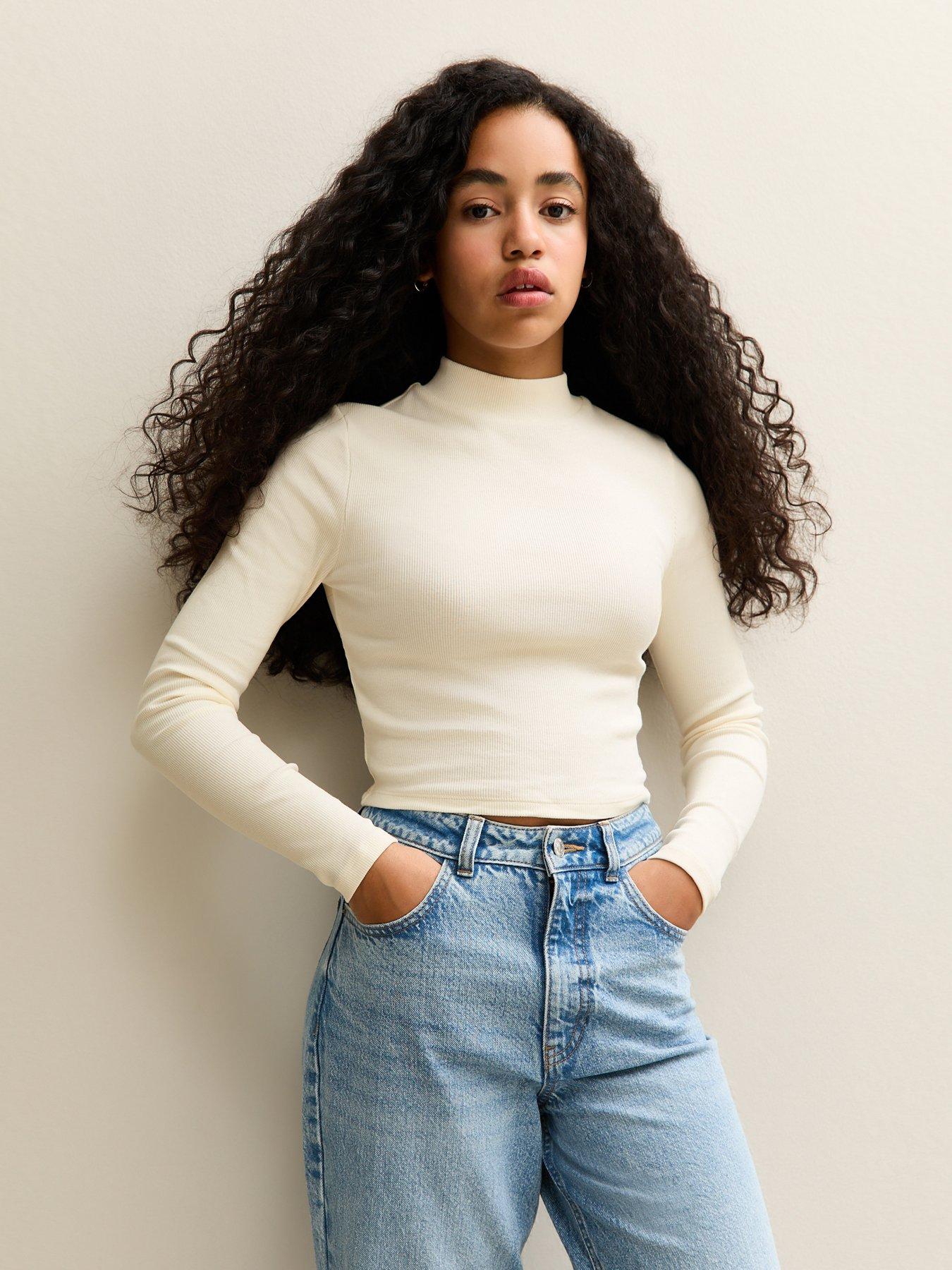 front image of new-look-915-girls-cream-long-sleeve-high-neck-top