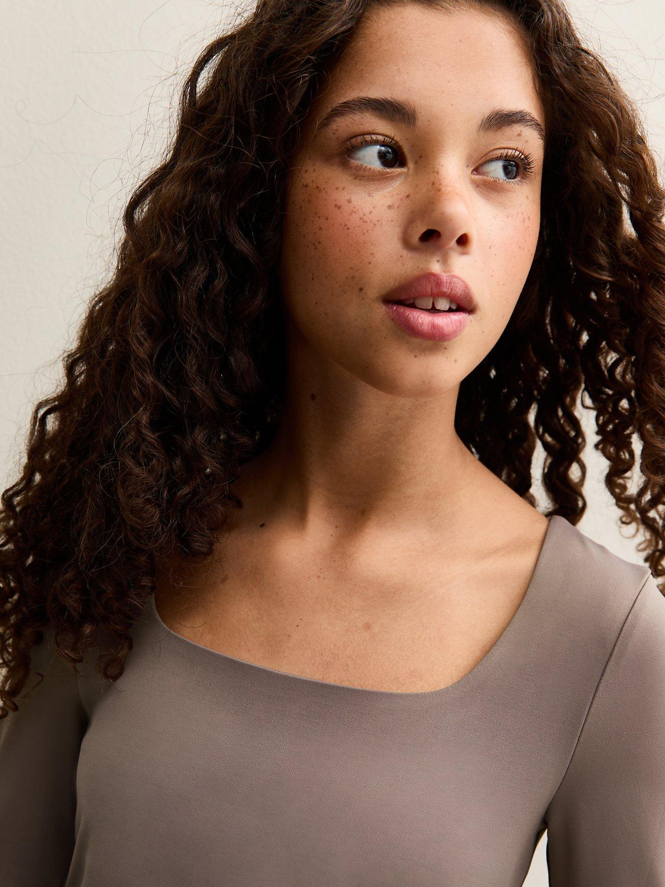  image of new-look-915-girls-mink-long-sleeve-square-neck-top-beige