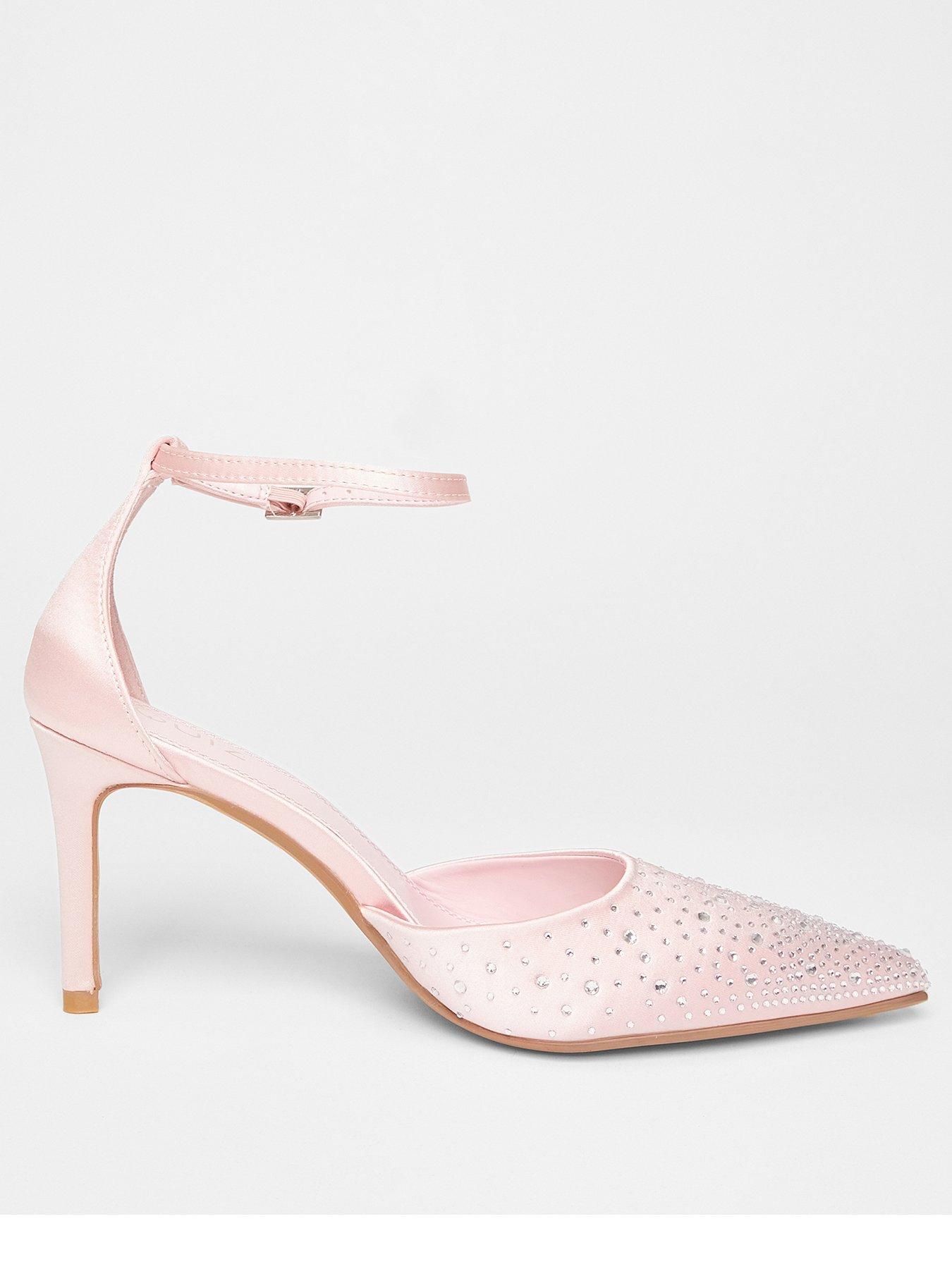 undefined Pink Satin Diamante Court Heels