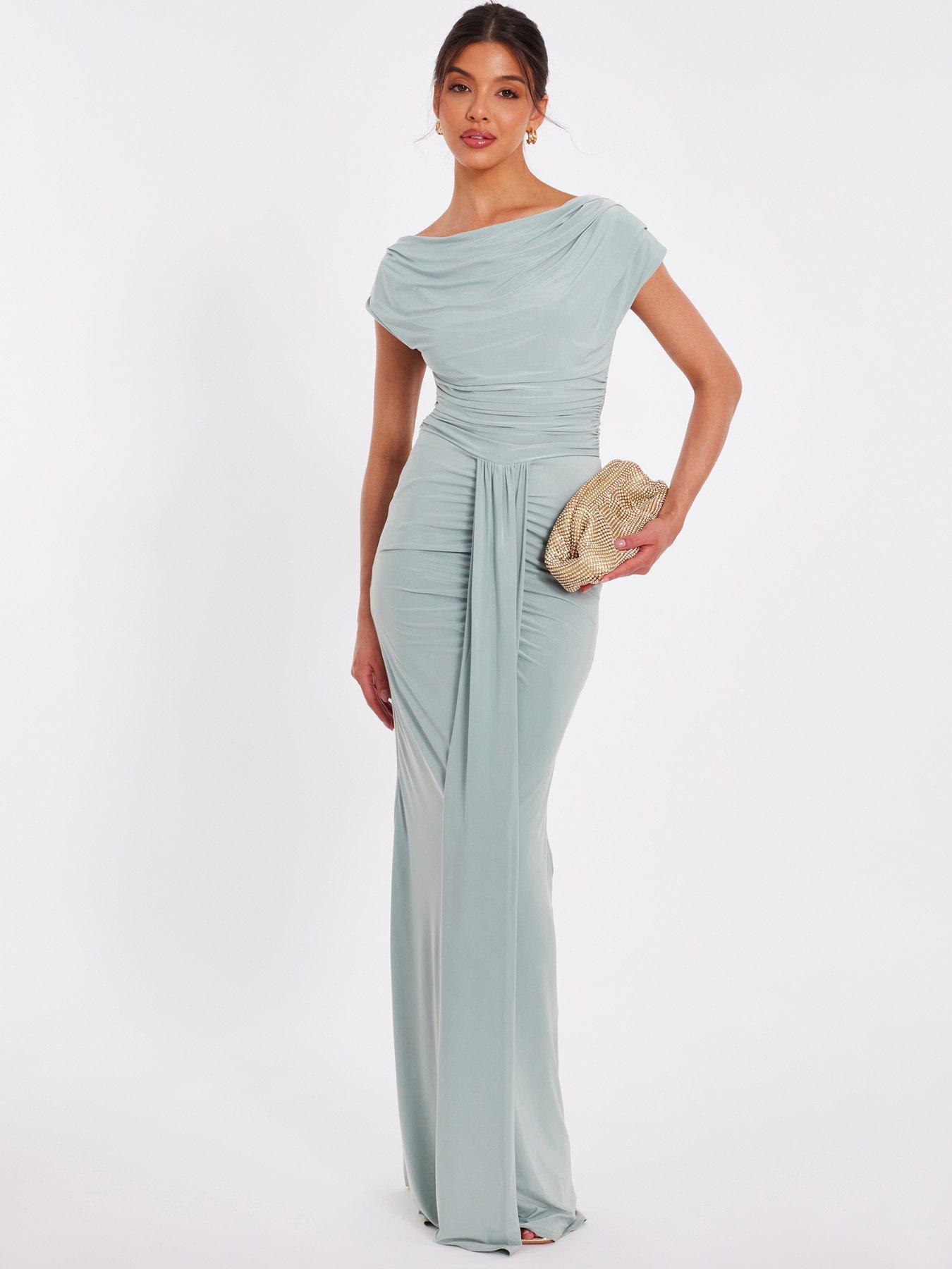 Quiz Sage Drape Front Maxi Dress Littlewoods
