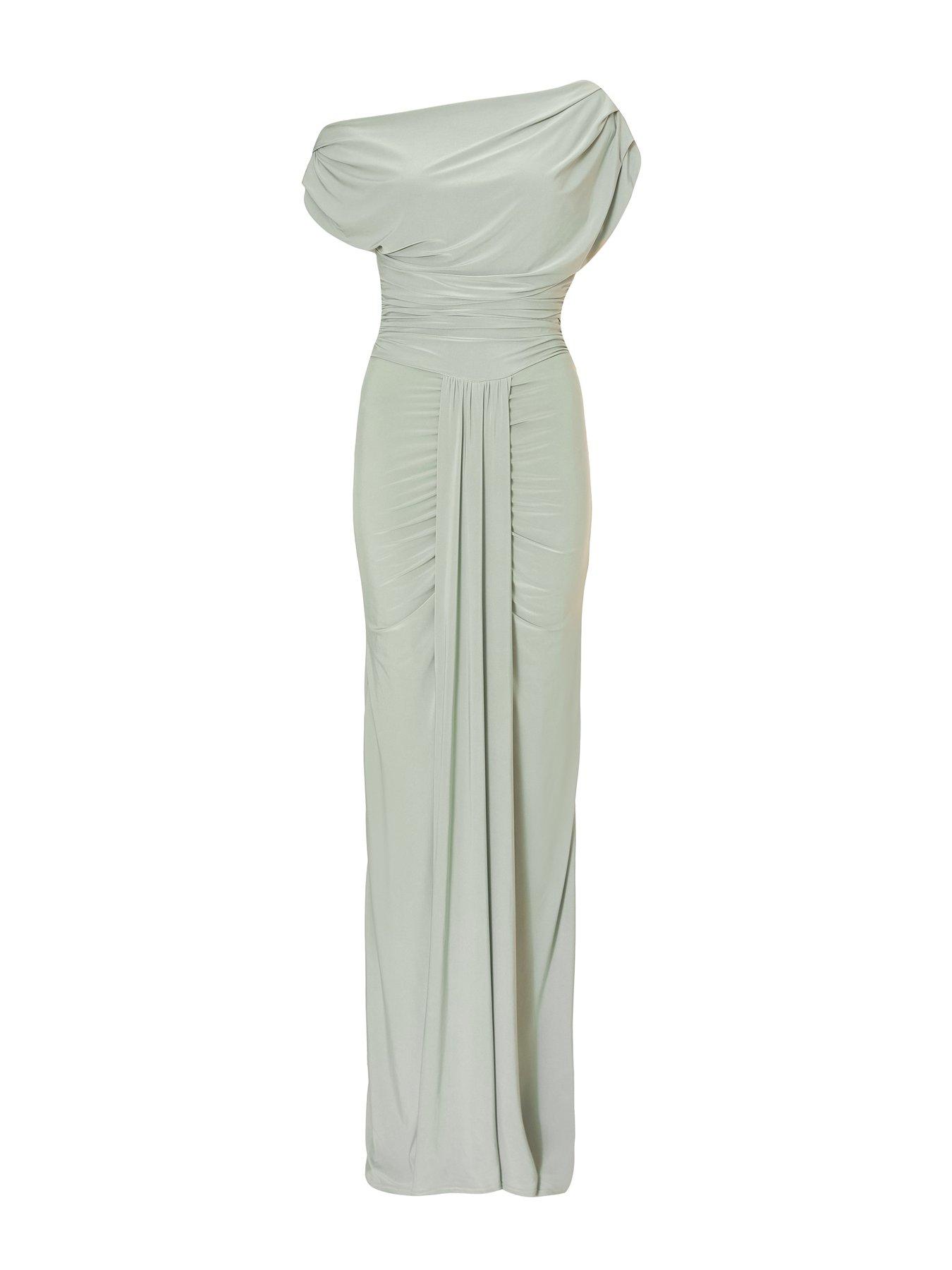 Image 4 of 6 of Quiz Sage Drape Front Maxi Dress