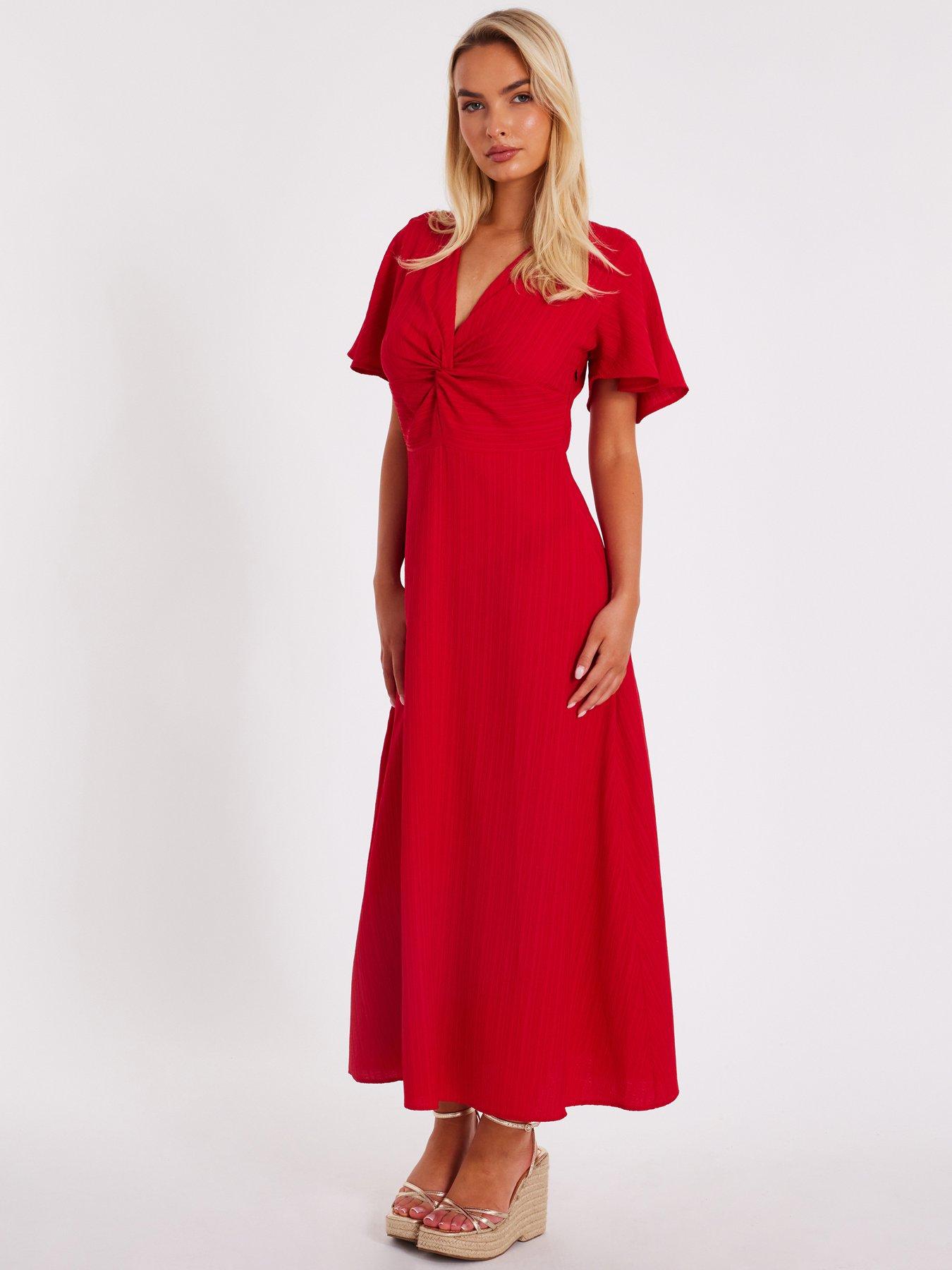 Image 3 of 6 of Quiz Red Textured Knot Midi Dress