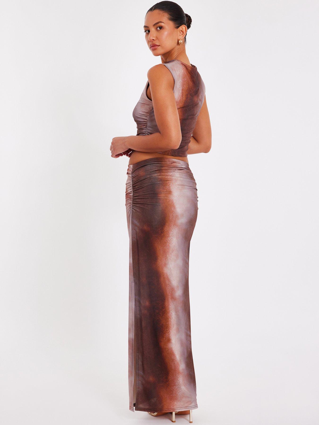 Image 2 of 6 of Quiz Brown Abstract Maxi Skirt