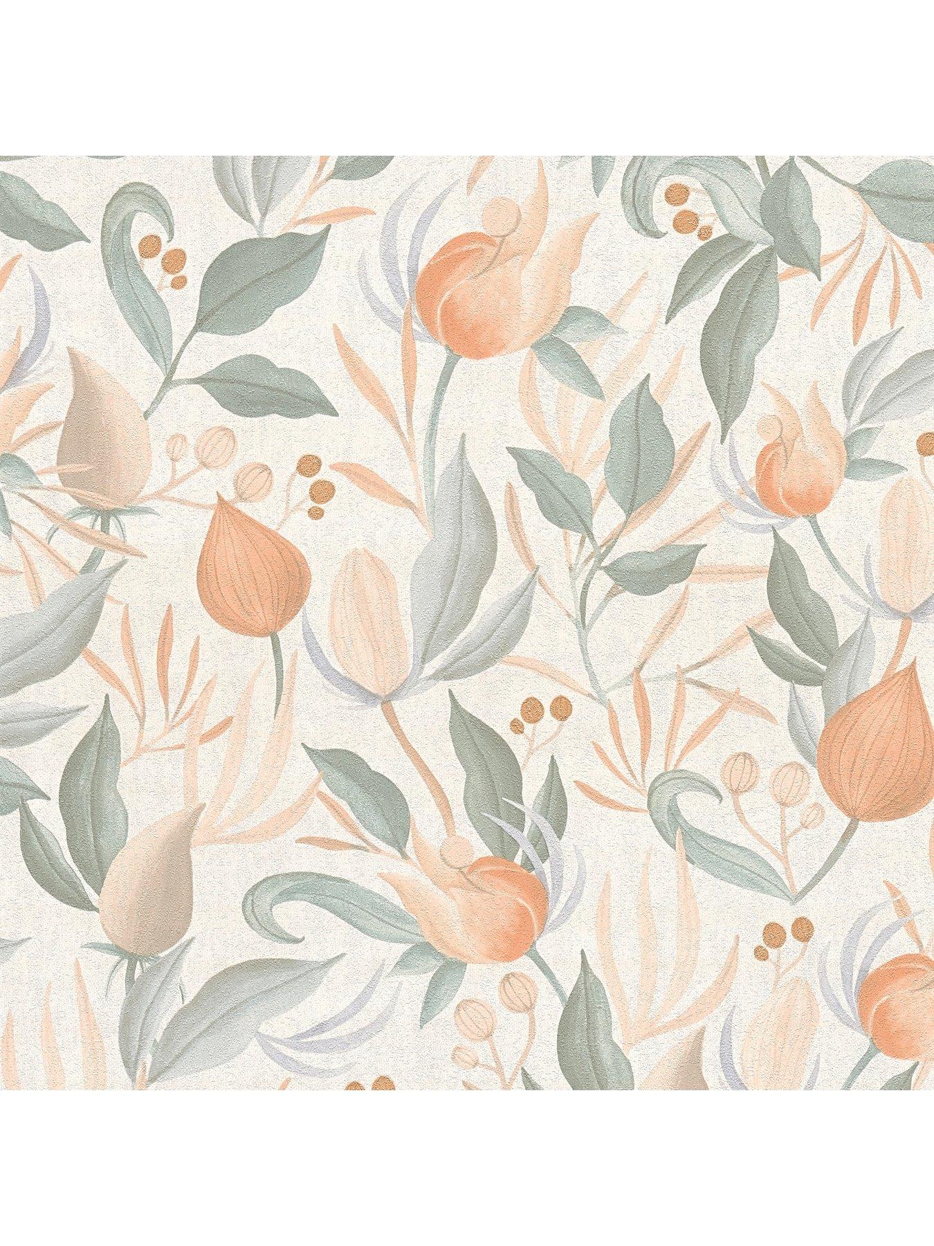 Image 2 of 6 of CosmoLiving by Cosmopolitan Still Bloom Green Metallic Non Woven Wallpaper