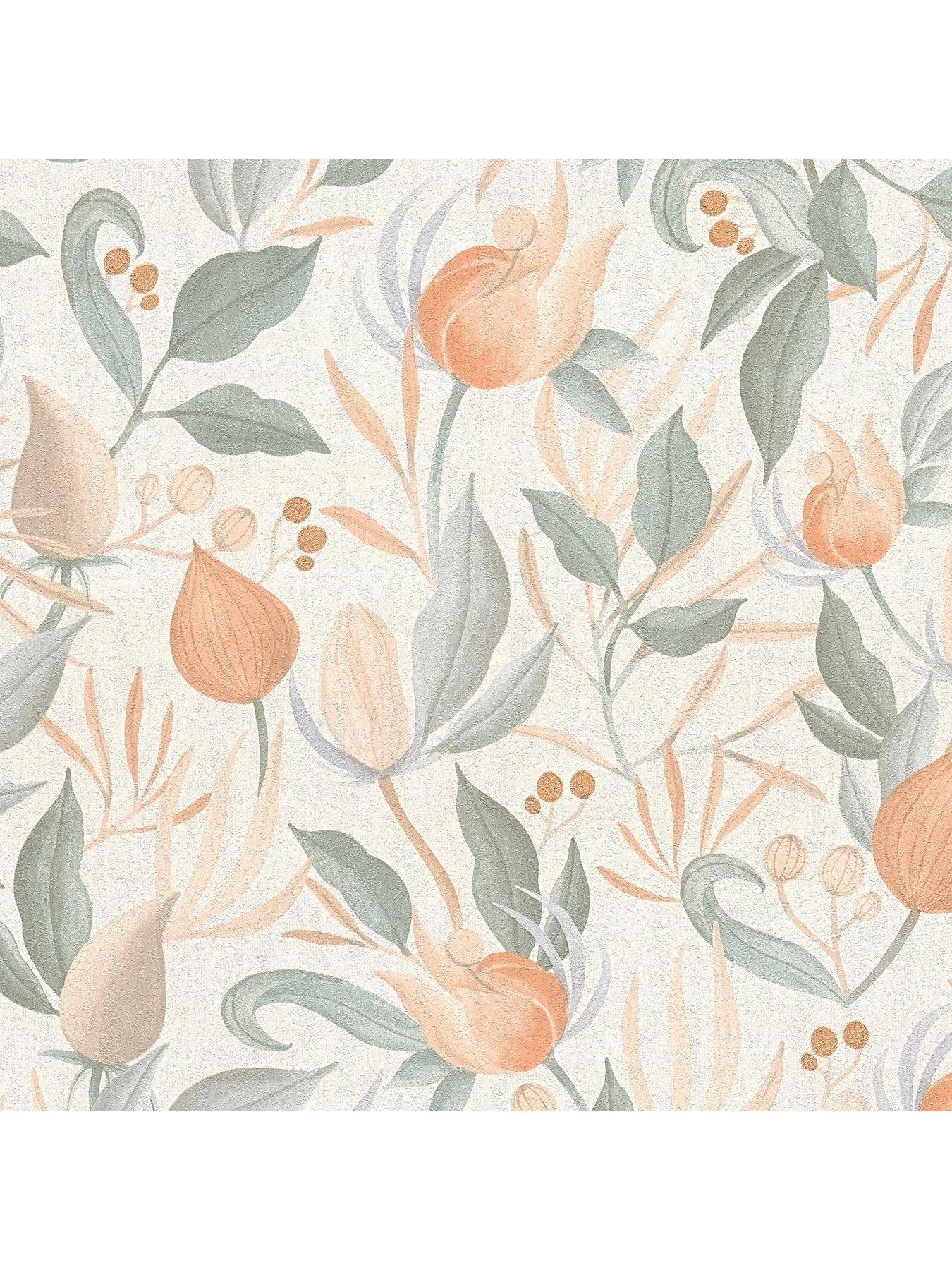 Image 6 of 6 of CosmoLiving by Cosmopolitan Still Bloom Green Metallic Non Woven Wallpaper