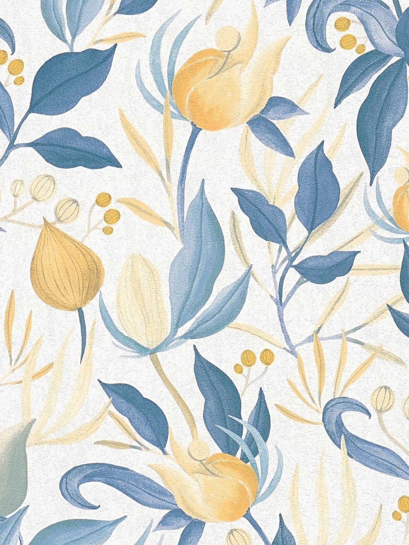 Image 1 of 4 of CosmoLiving by Cosmopolitan Still Bloom  Blue Non Woven Wallpaper