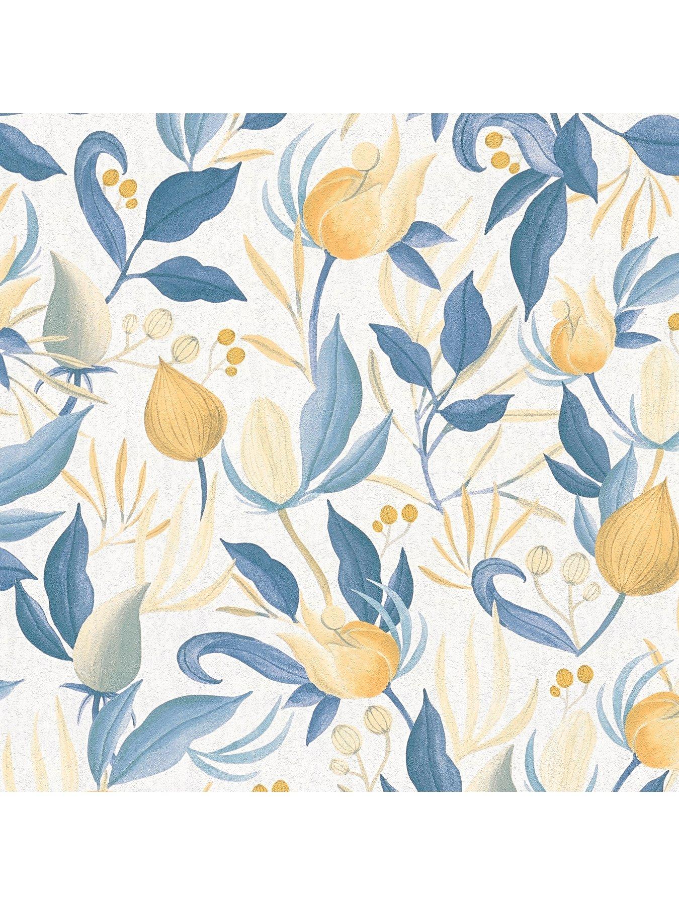 Image 3 of 4 of CosmoLiving by Cosmopolitan Still Bloom  Blue Non Woven Wallpaper