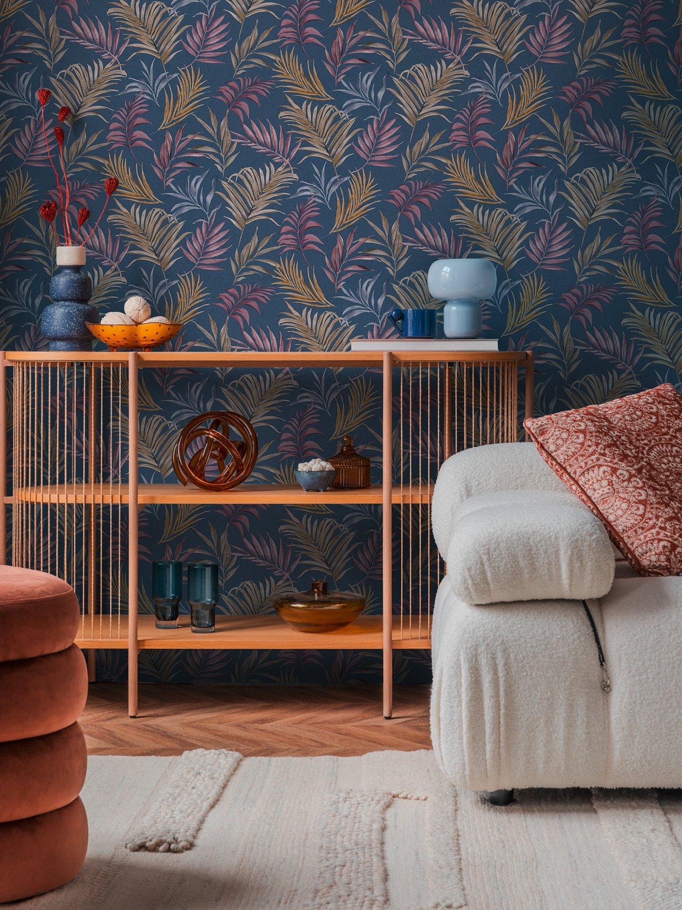 undefined Midnight Botanica Beige Blue Lilac Non Woven Wallpaper