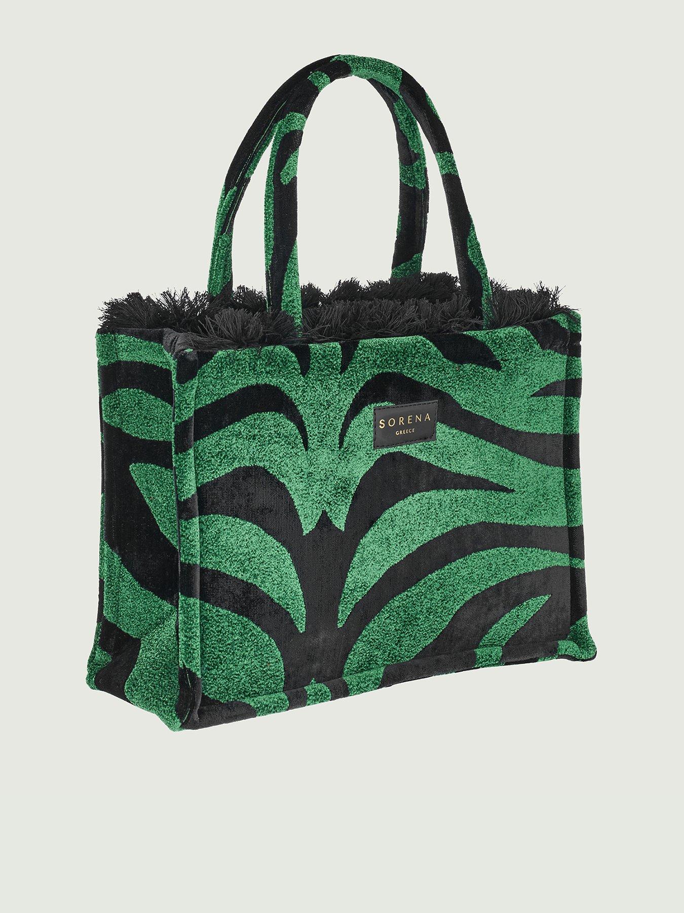 Image 2 of 4 of Sorena Animal Velvet Petrol Medium Tote Bag - Green