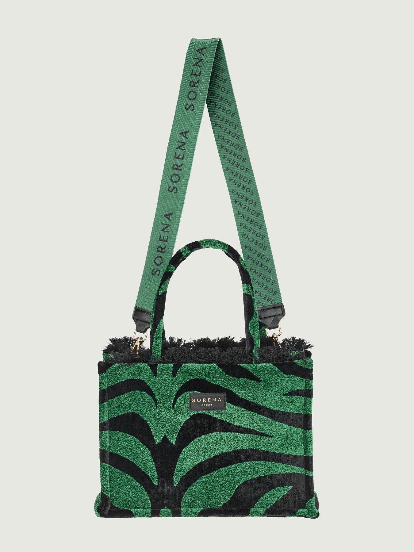 Image 3 of 4 of Sorena Animal Velvet Petrol Medium Tote Bag - Green